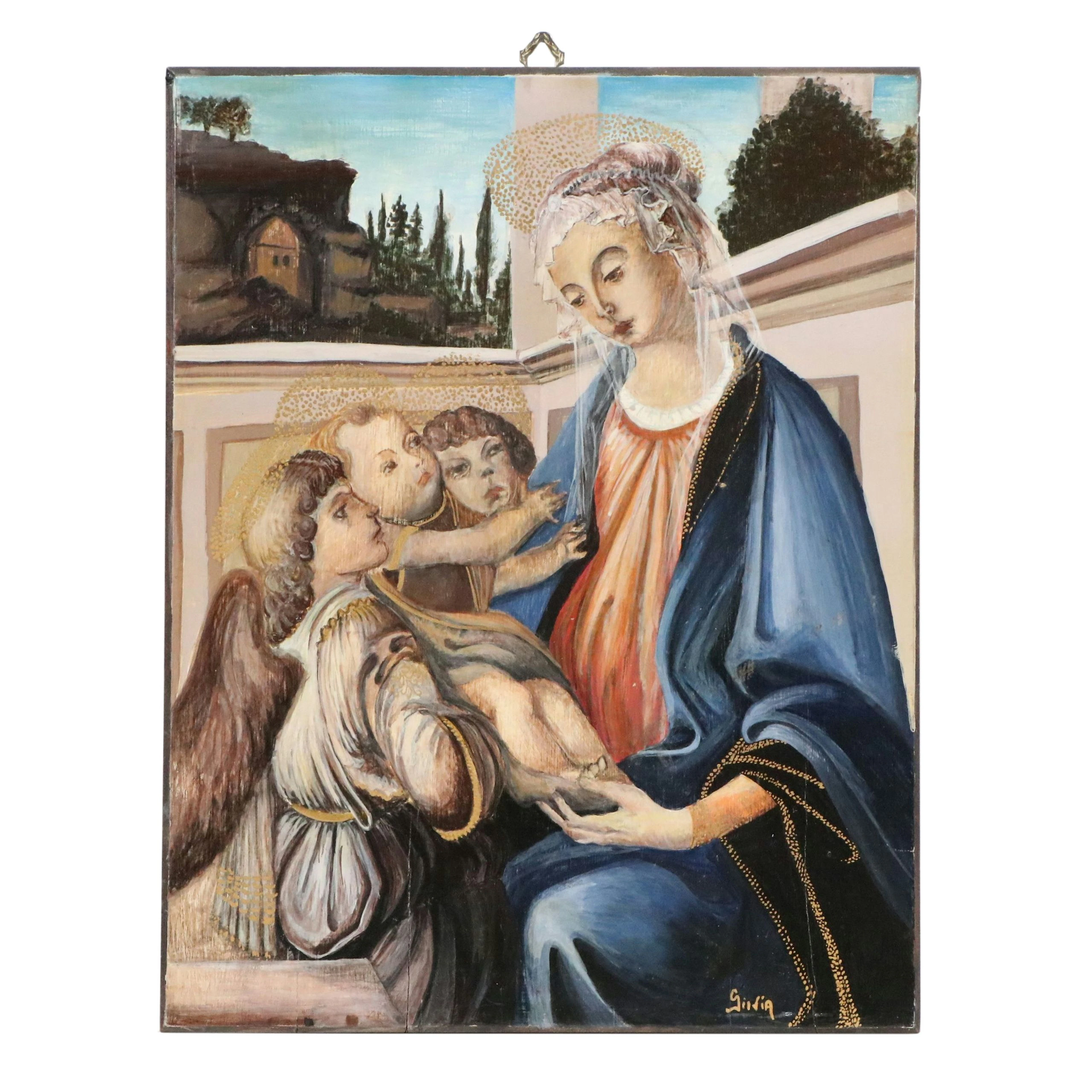 Oil Painting After Botticelli "Virgin and Child with Two Angels"