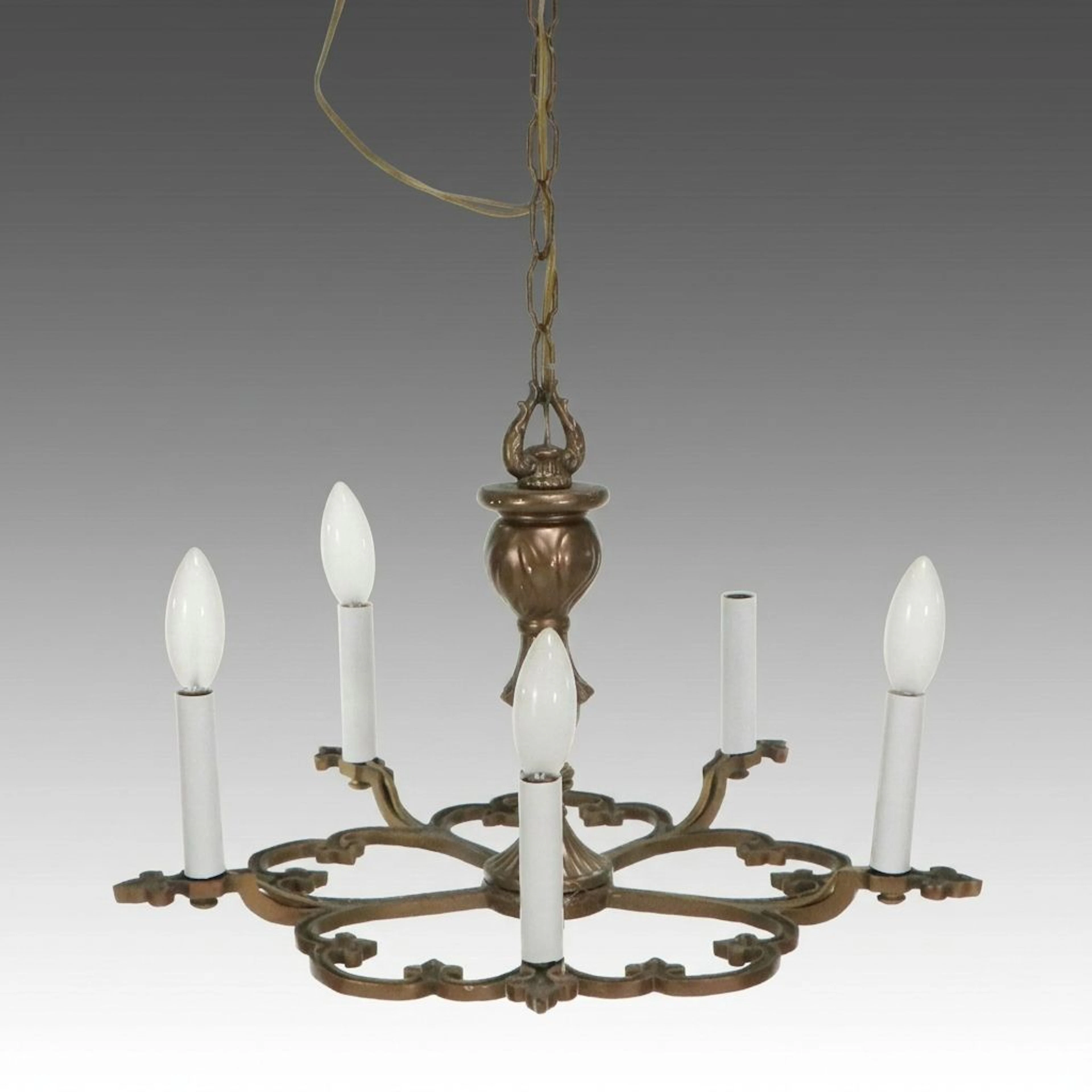 Edwardian Style Bronze Finish Five-Arm Chandelier, 21st Century