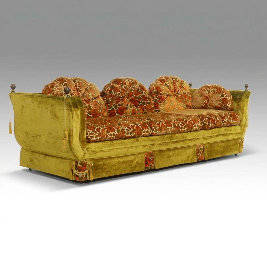 Flexsteel Hollywood Regency Sofa with Plush Floral Upholstery