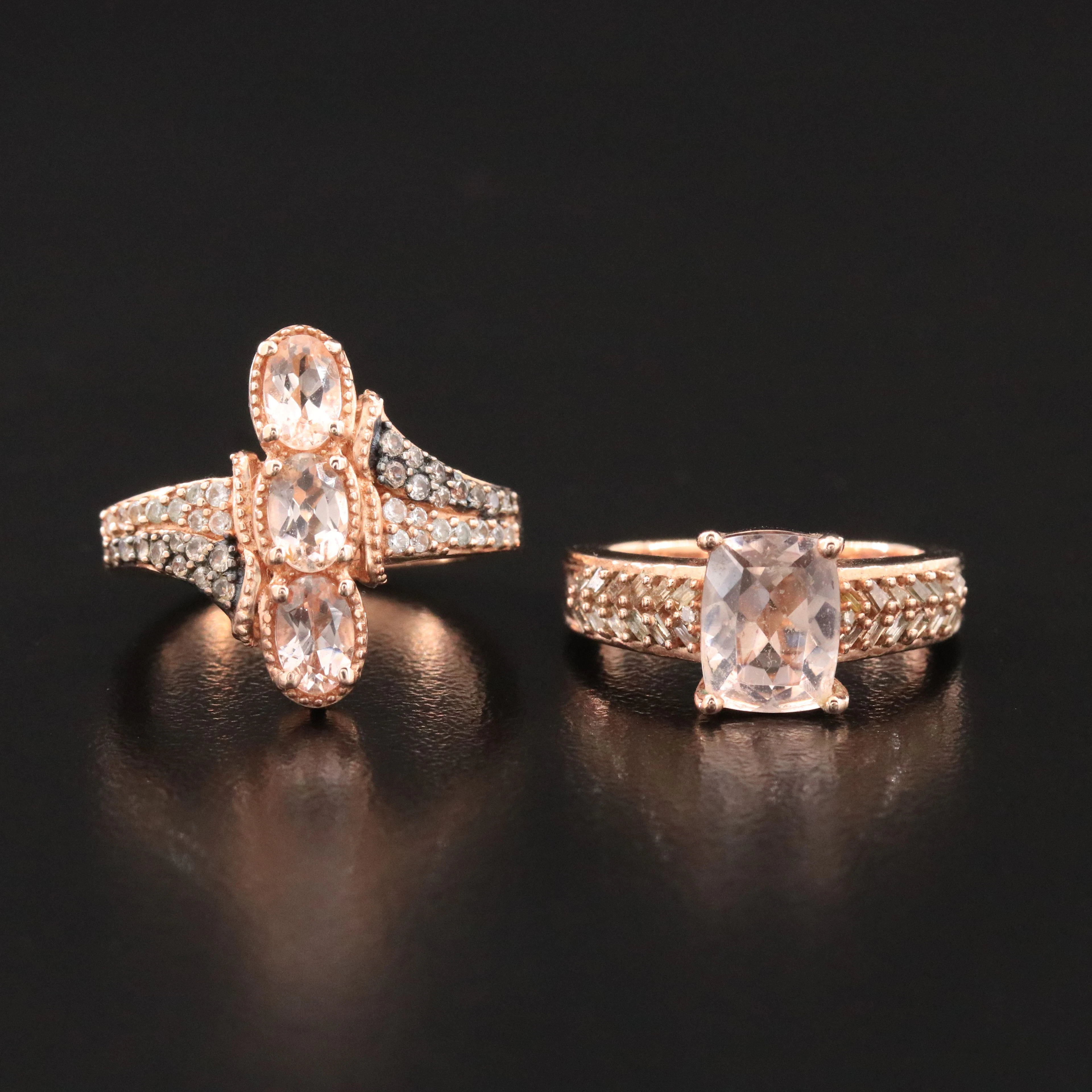 Sterling Morganite, White Topaz and Diamond Rings