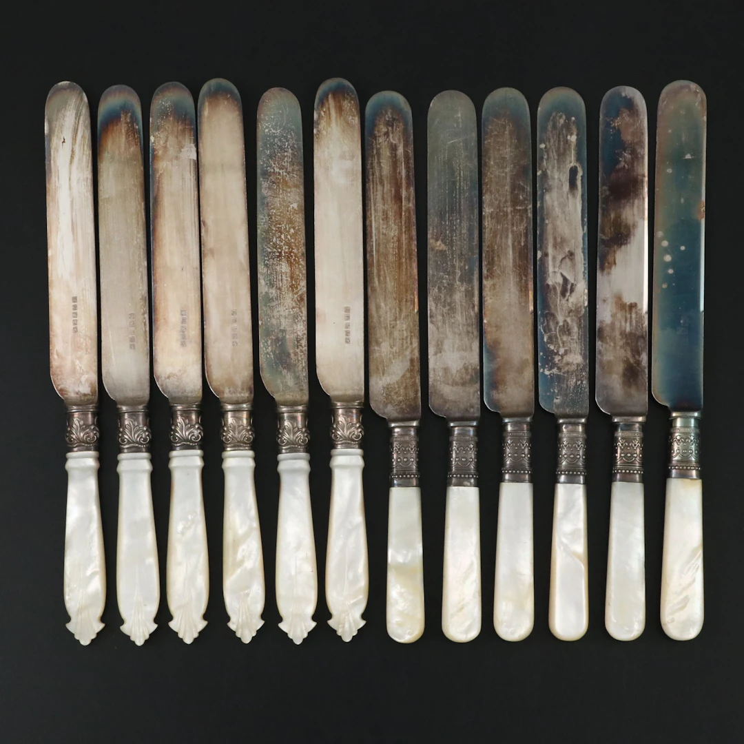 Mother-of-Pearl Handled Knives with Silver Plated Blades, Antique