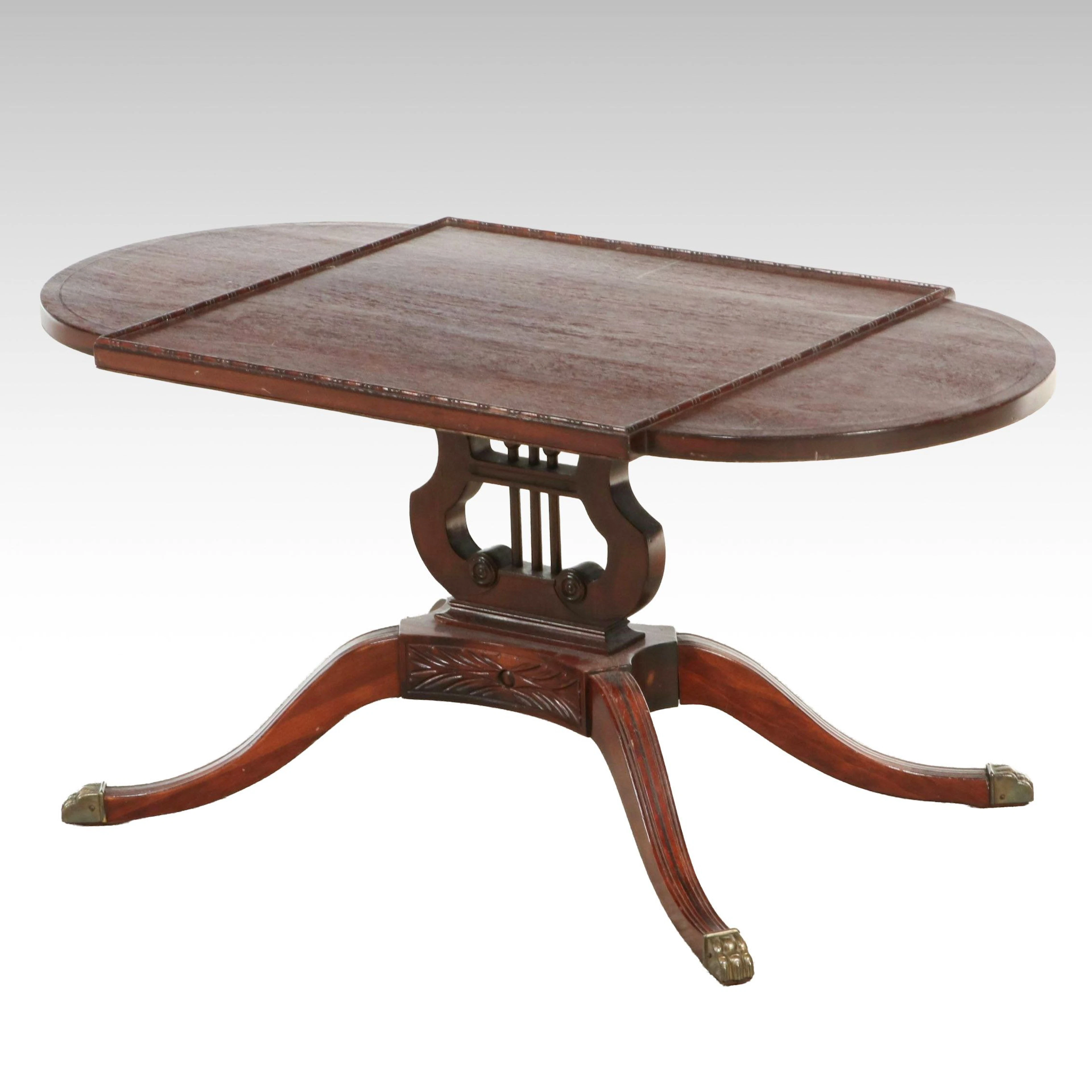 Federal Style Mahogany Lyre Base Pedestal Table, 20th Century