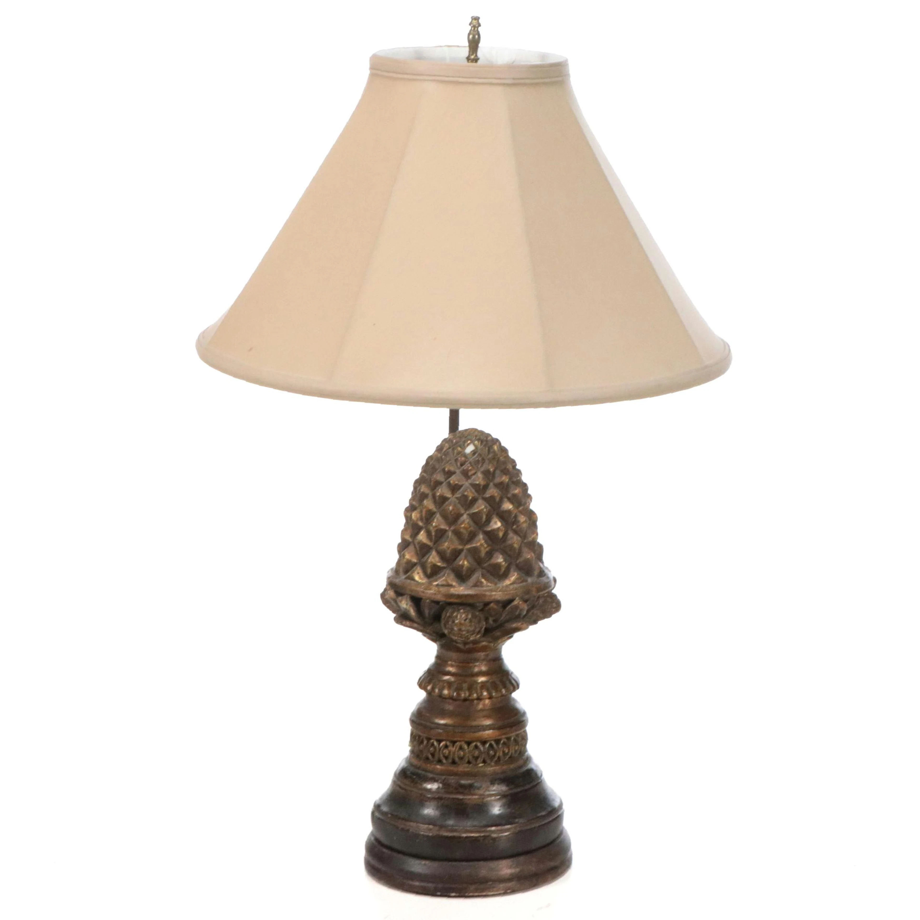 Chalkware Artichoke Flatback Table Lamp with Silk Shade