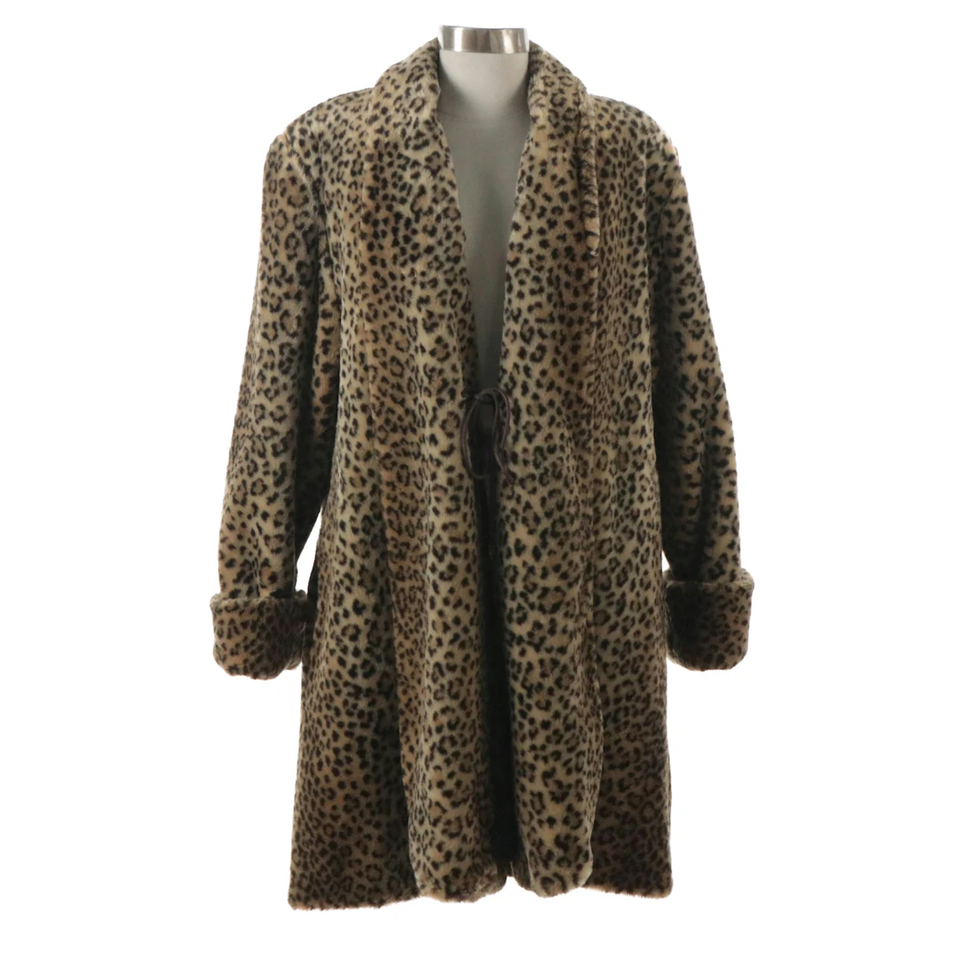 J. Percy for Marvin Richards Leopard Pattern Faux Fur Swing Coat