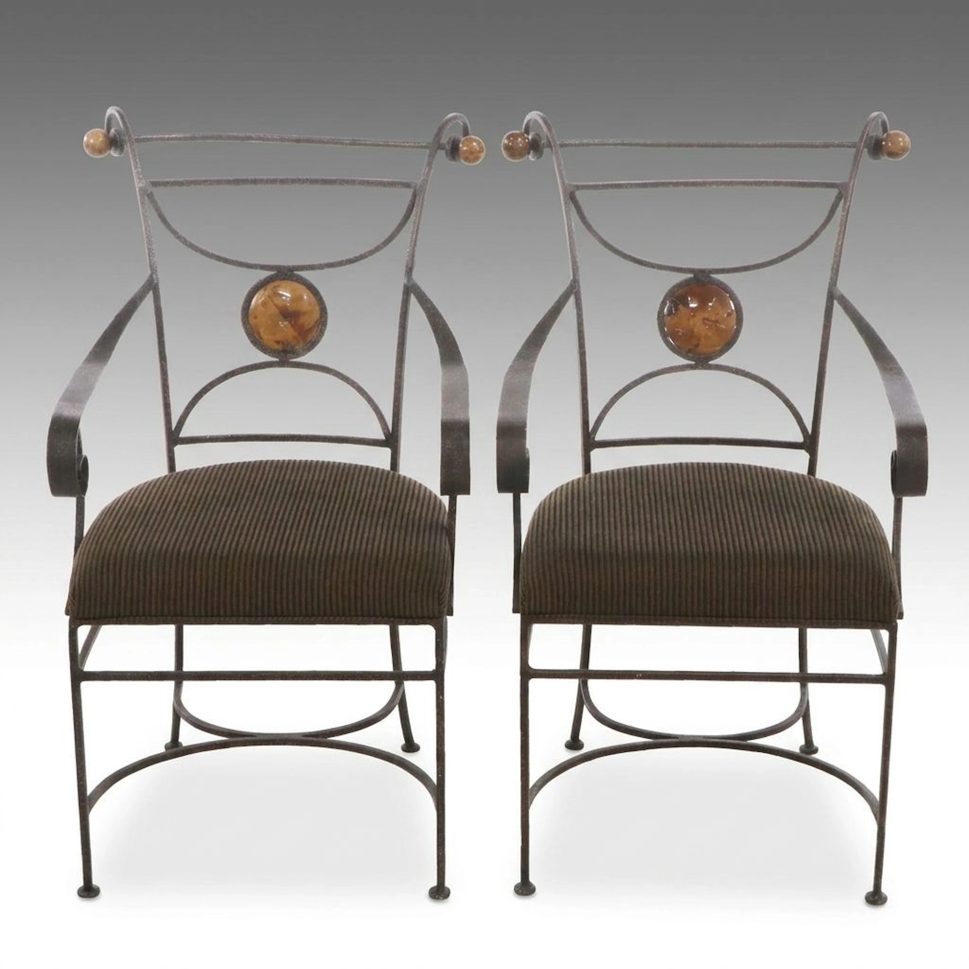 Pair of Pulaski Furniture Empire Style Wrought Metal Armchairs