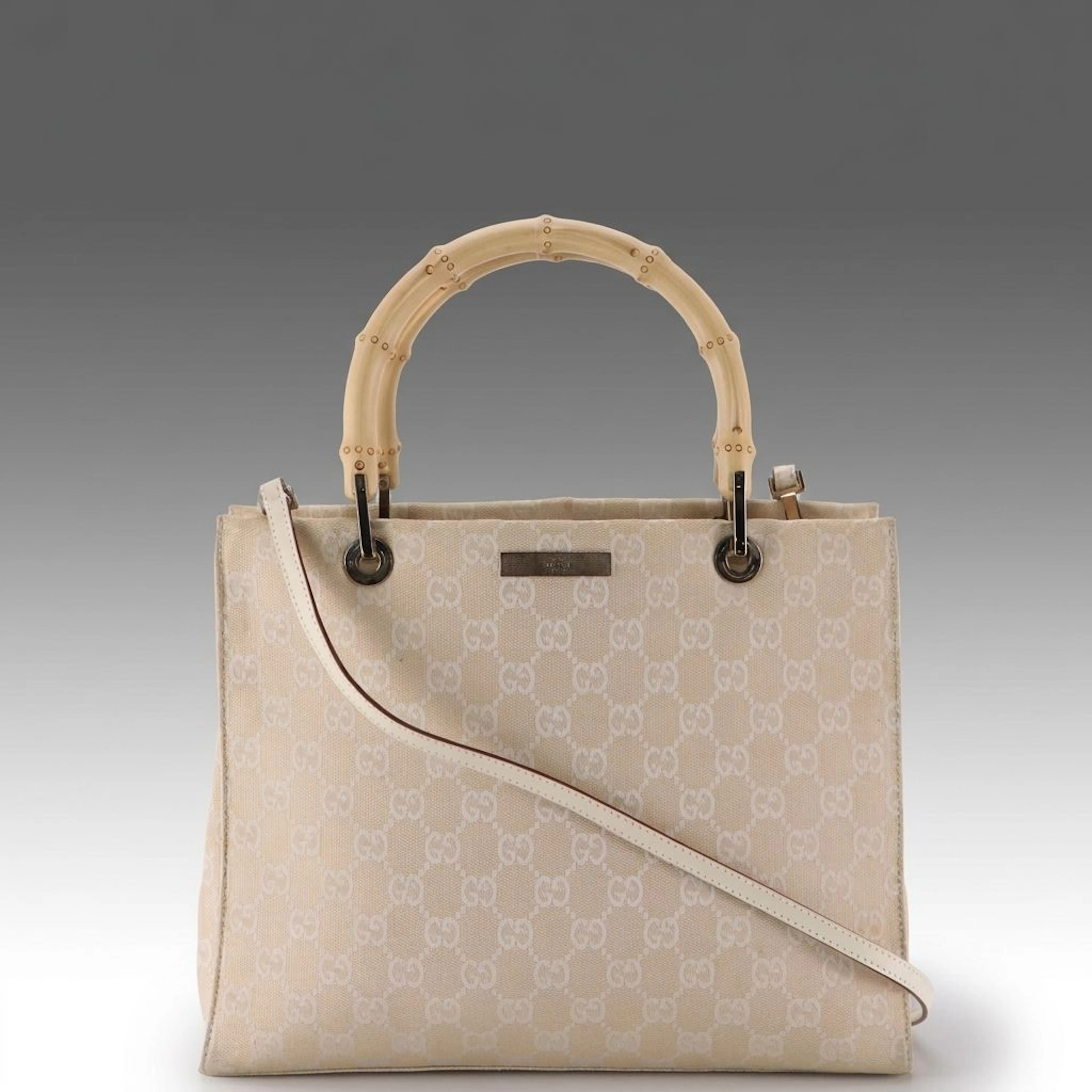 Gucci Bamboo GG Jacquard Canvas Two-Way Tote Bag with Leather Strap