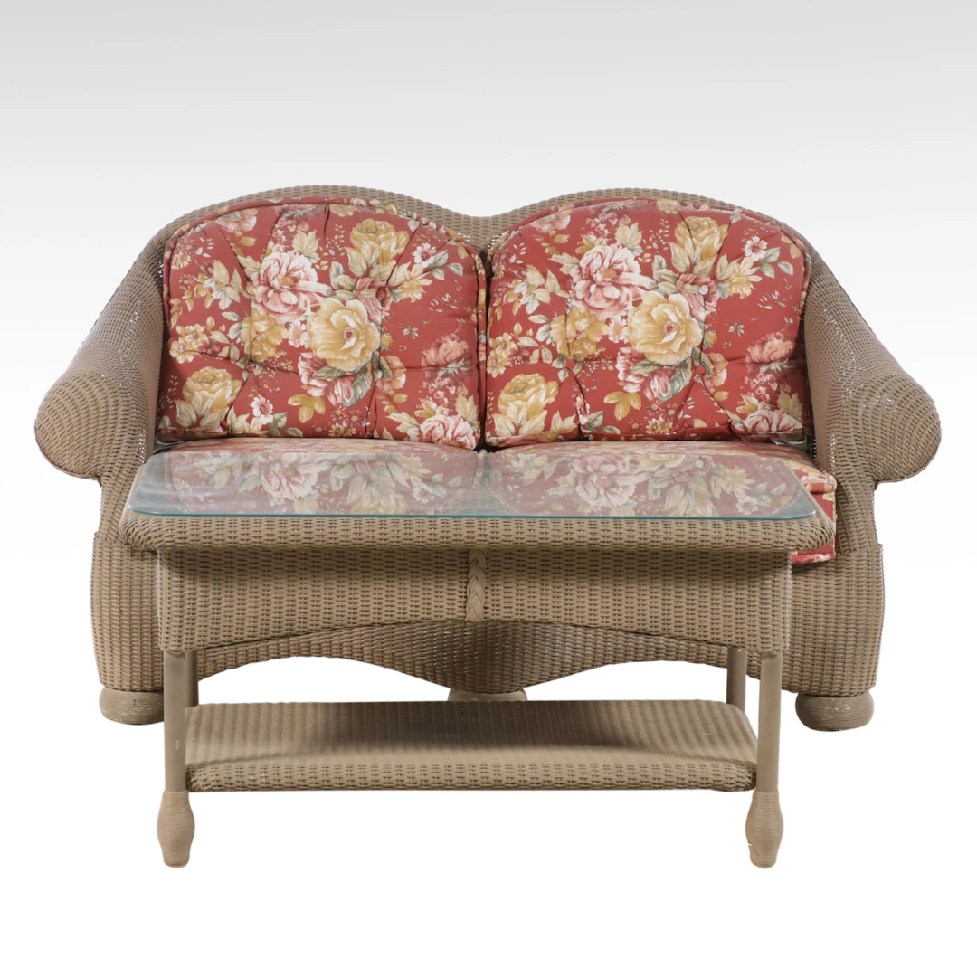 Lloyd Loom Resin Wicker Patio Loveseat with Coffee Table