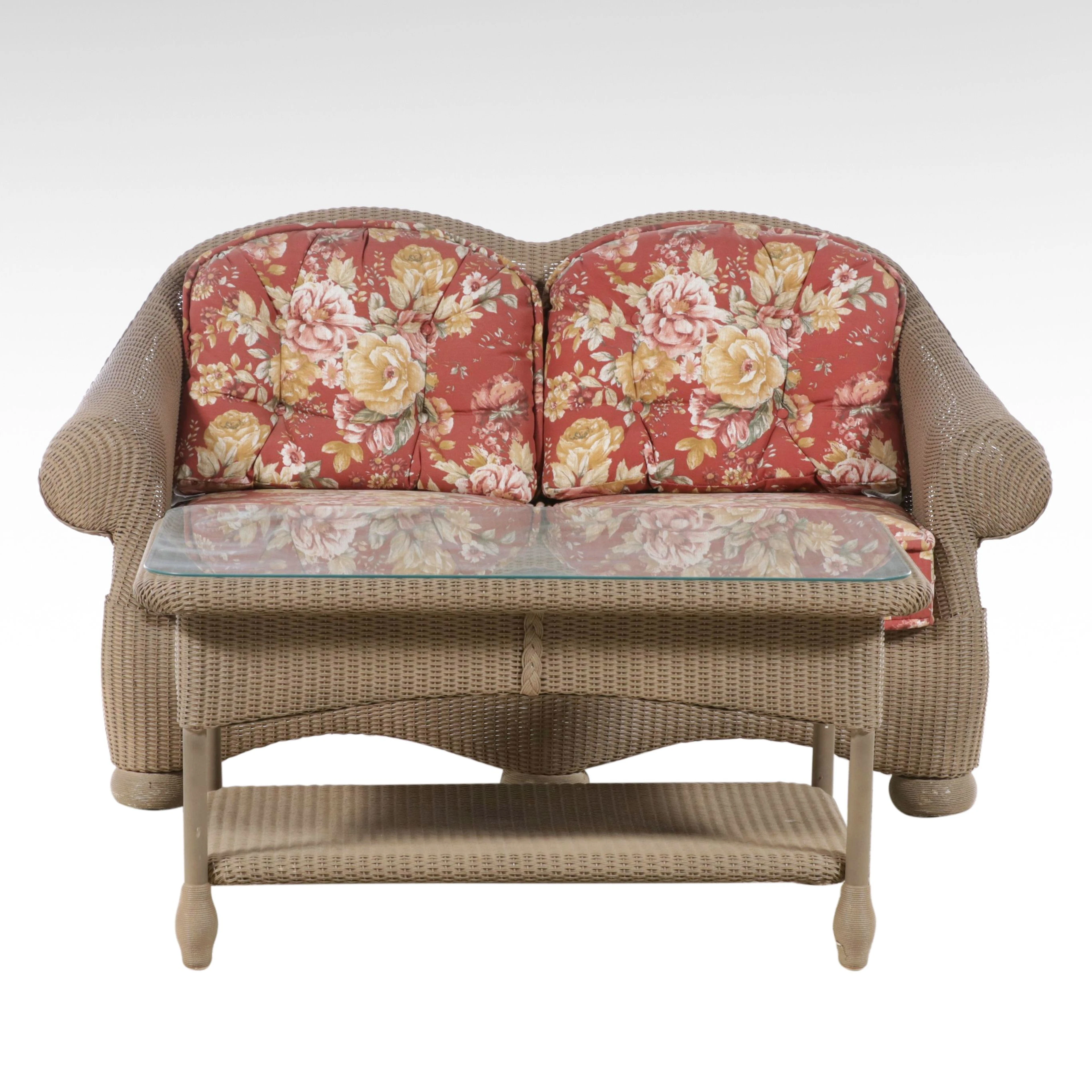 Lloyd Loom Resin Wicker Patio Loveseat with Coffee Table