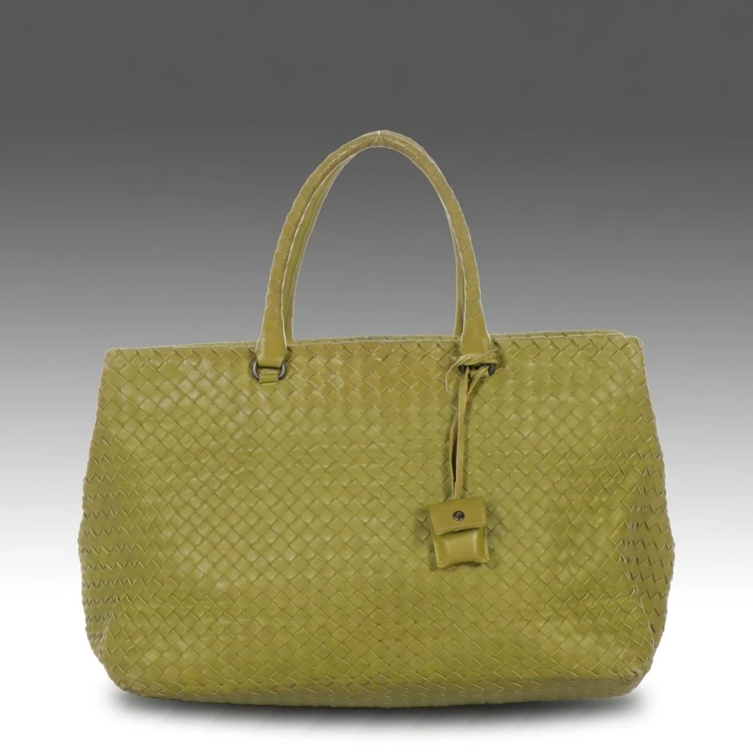 Bottega Veneta in Green Woven Leather Tote Bag