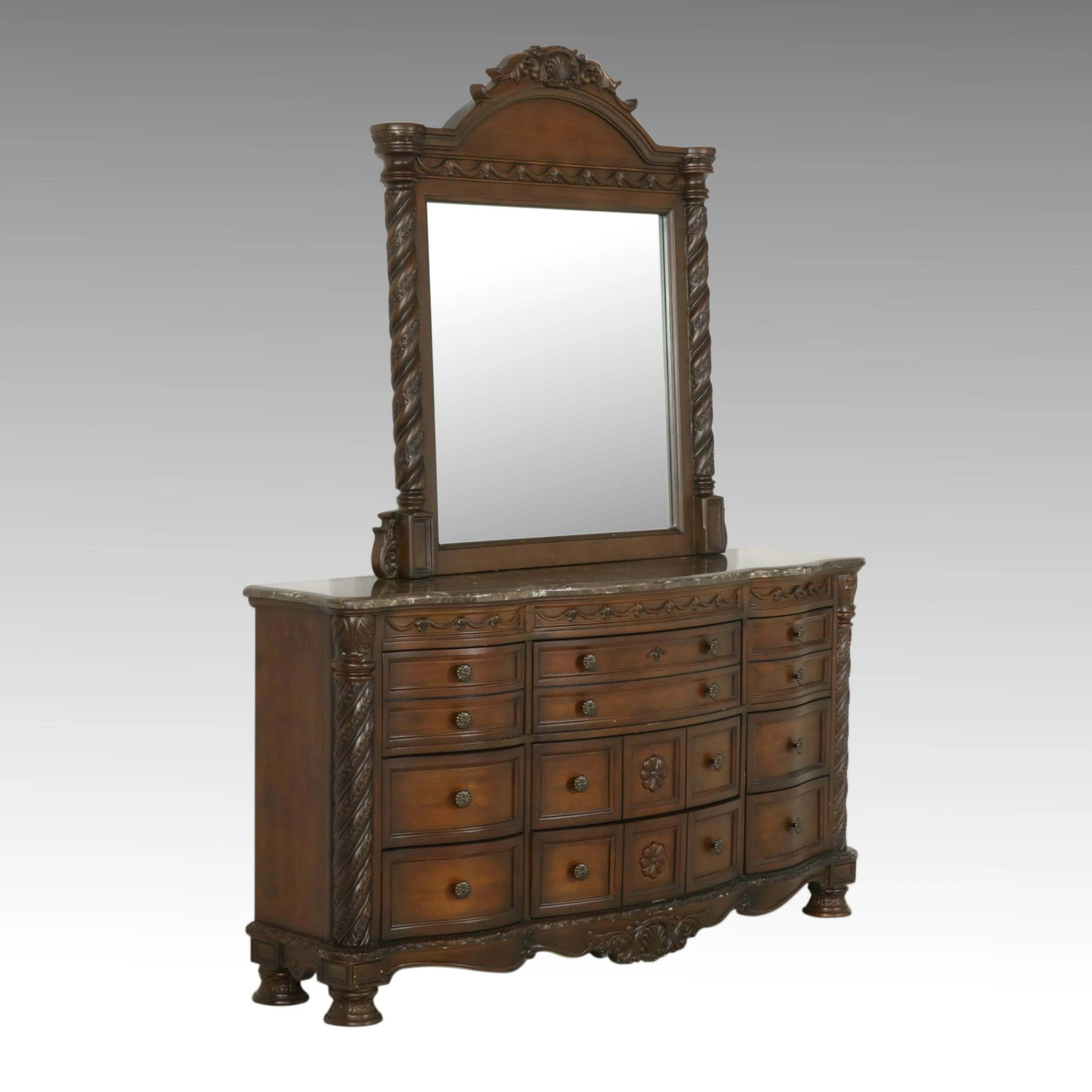 Ashley Furniture Neoclassical Marble Top Dresser and Mirror