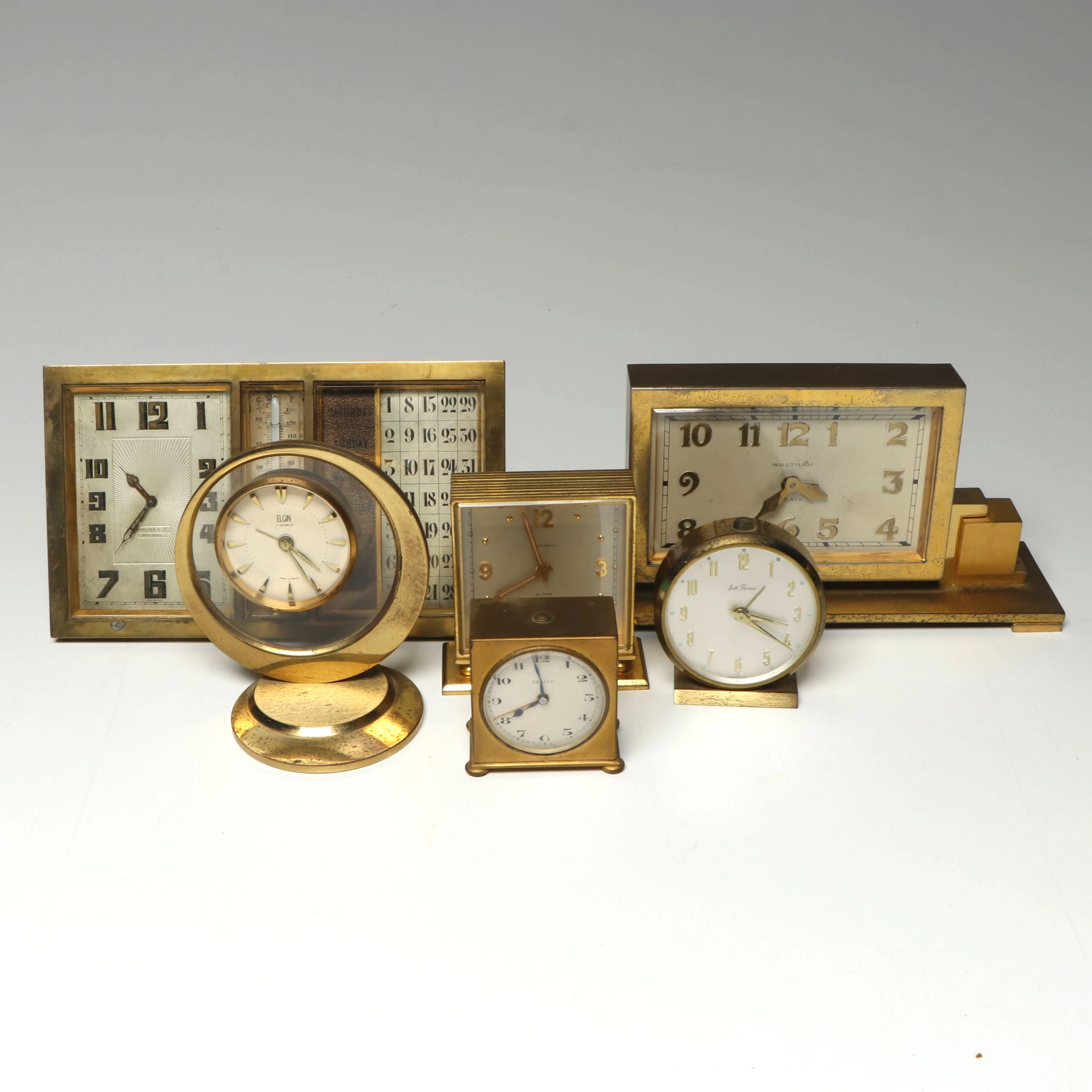 Charlton & Co., Elgin, Waltham with Other Art Deco Clocks, Early to