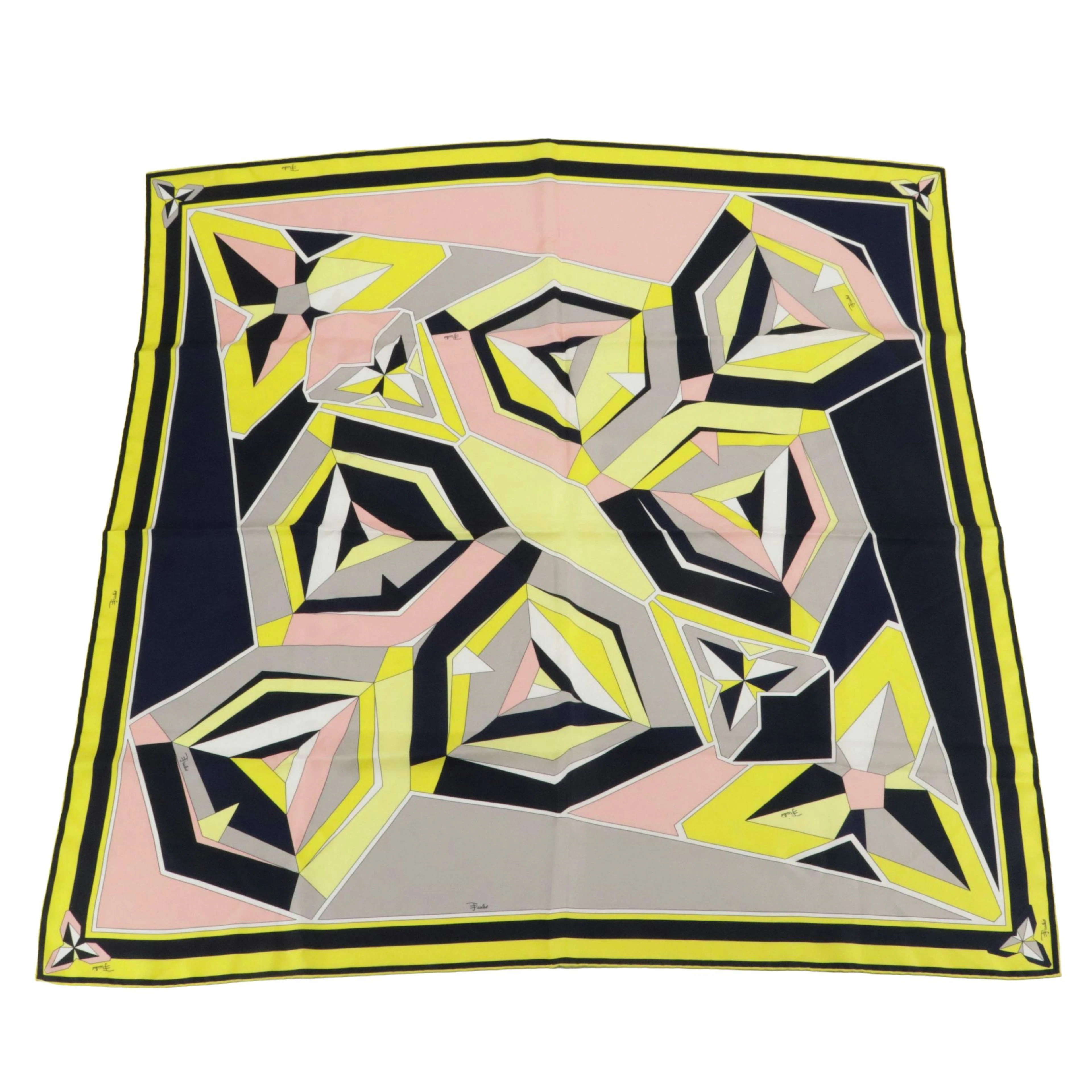 Emilio Pucci Scarf in Multicolored Geometric Printed Silk, With Tag