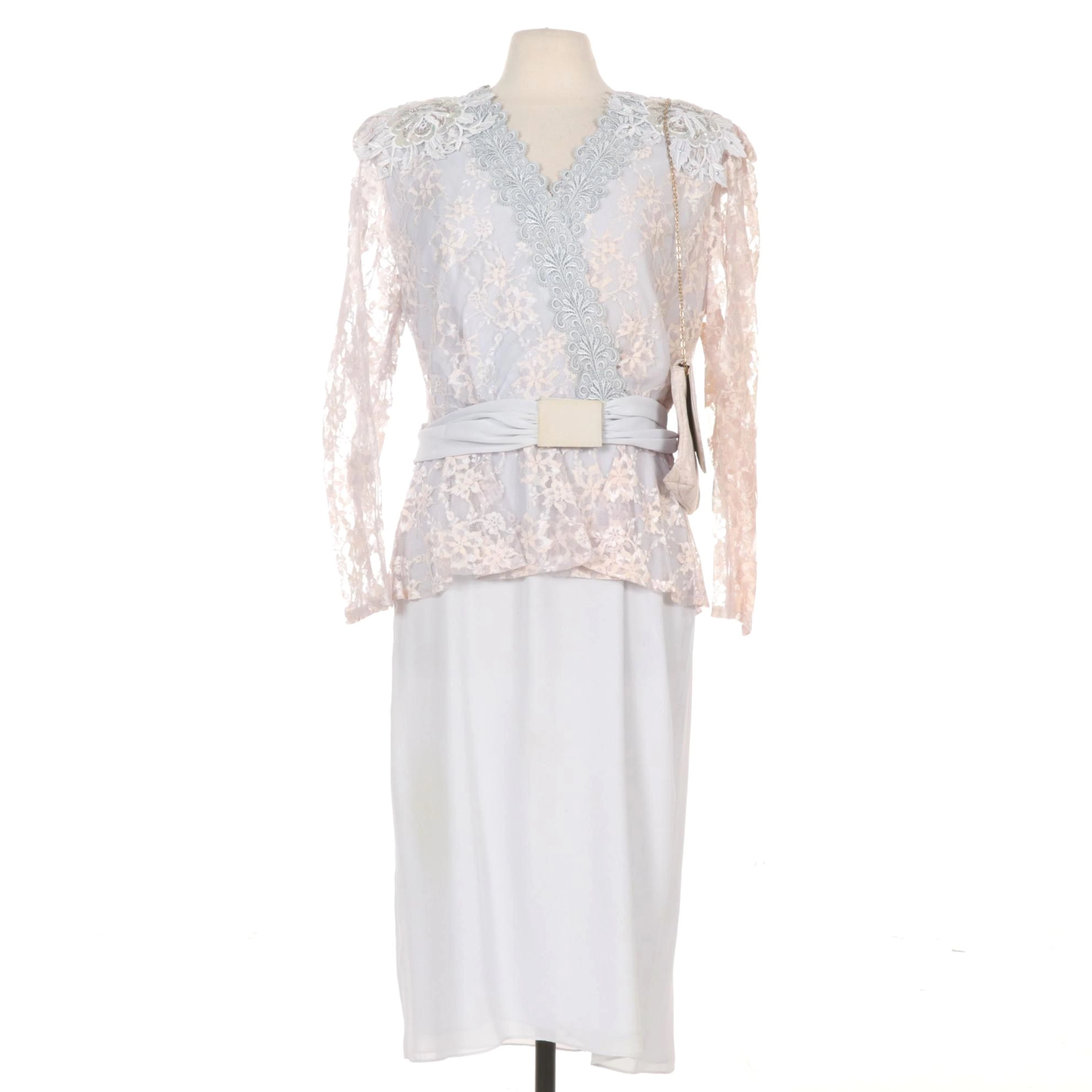 Patra Mother of the Bride Powder Blue & Lace Dress with White Evening Bag