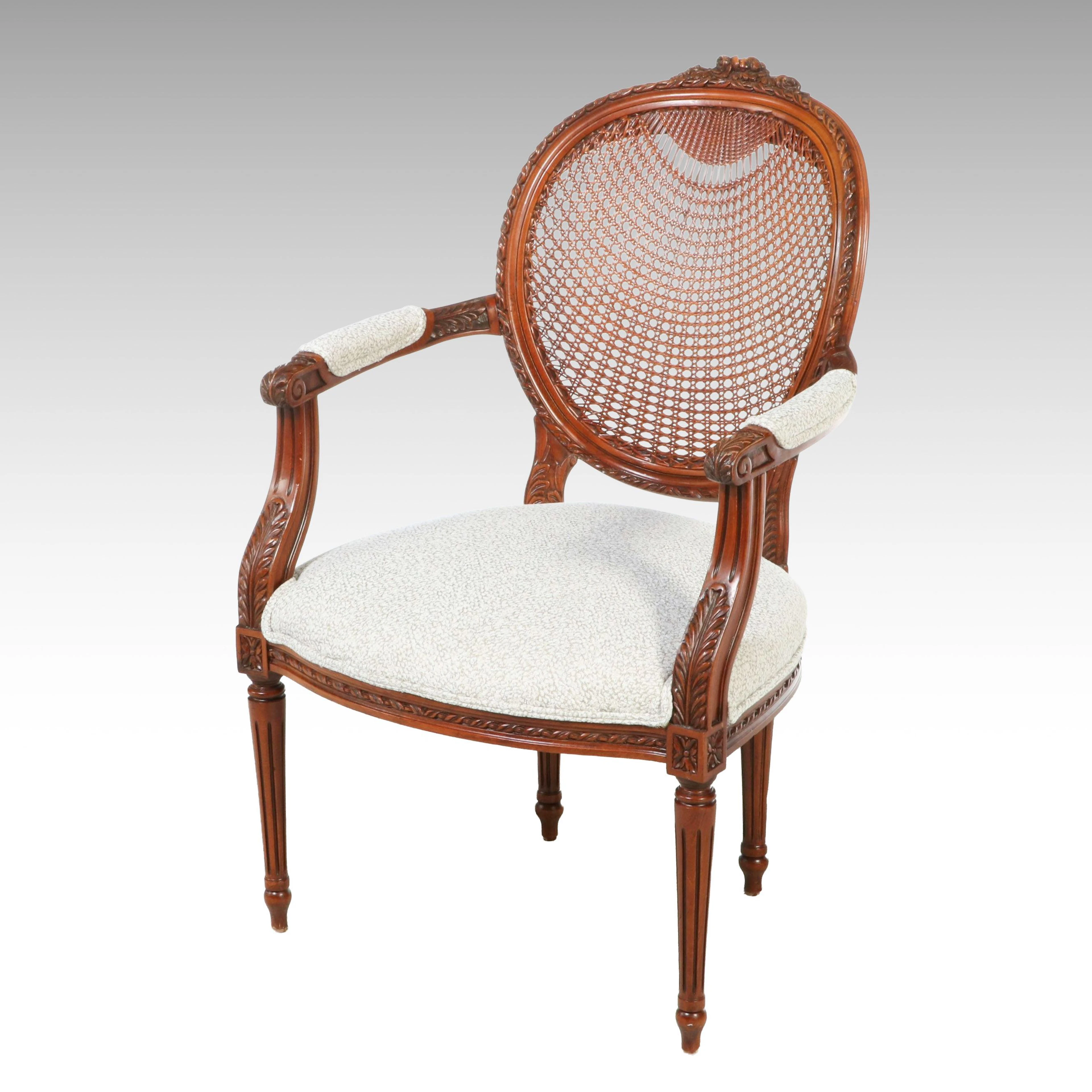 Fairfield Chair Company Louis XVI Style Upholstered Cane Armchair, 21st Century