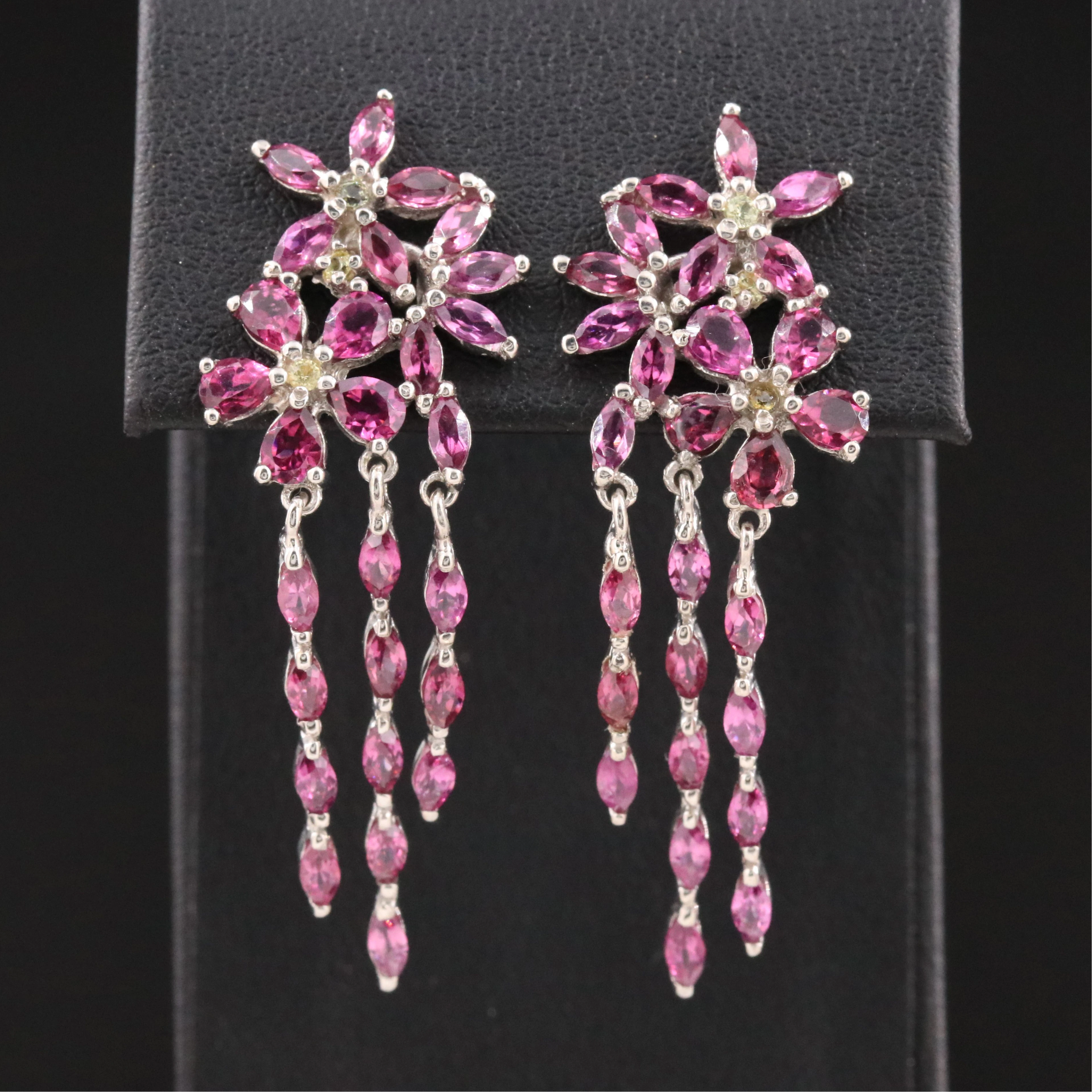 Sterling Waterfall Flower Earrings in Garnet and Yellow Sapphire