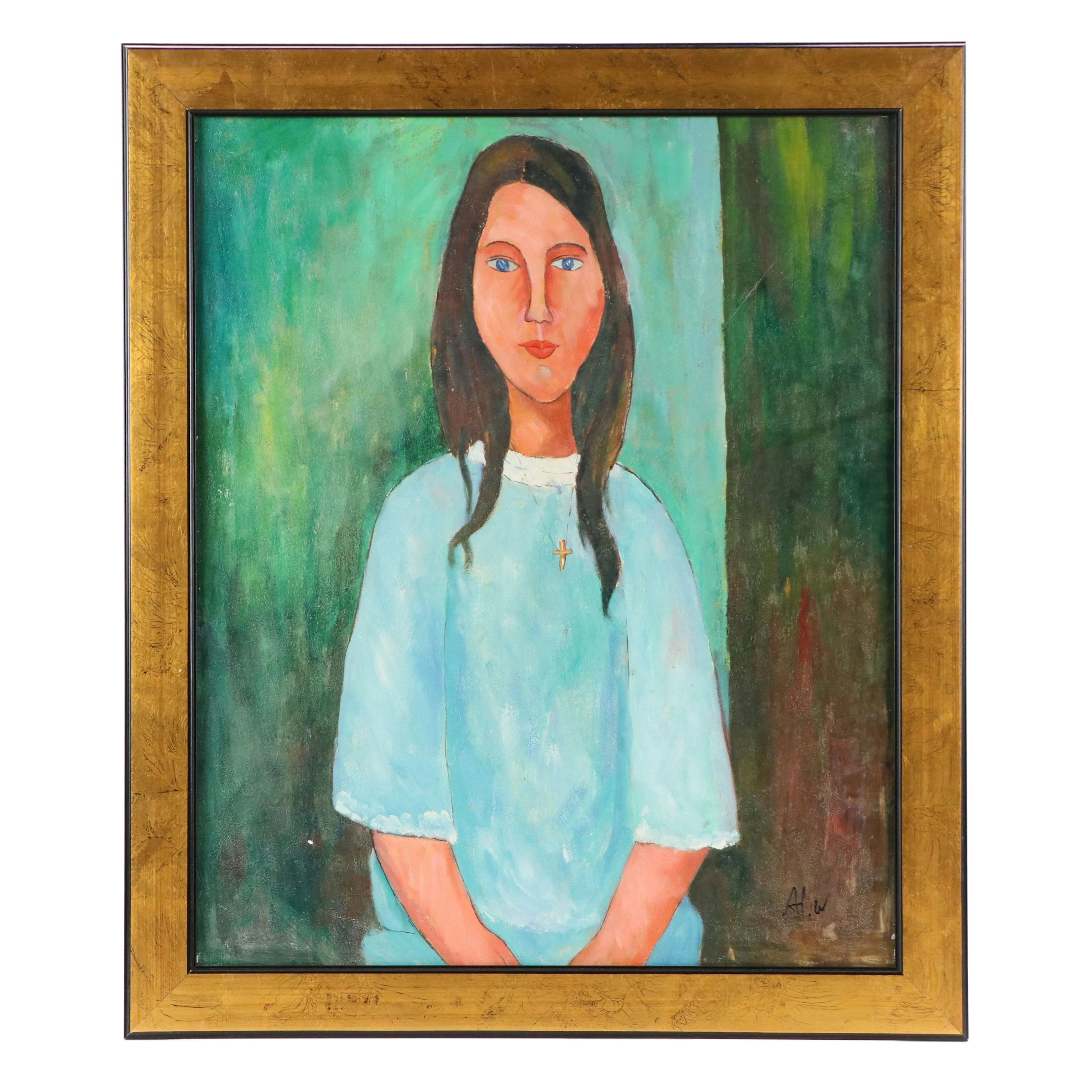 Oil Painting After Amedeo Modigliani "Alice," 21st Century