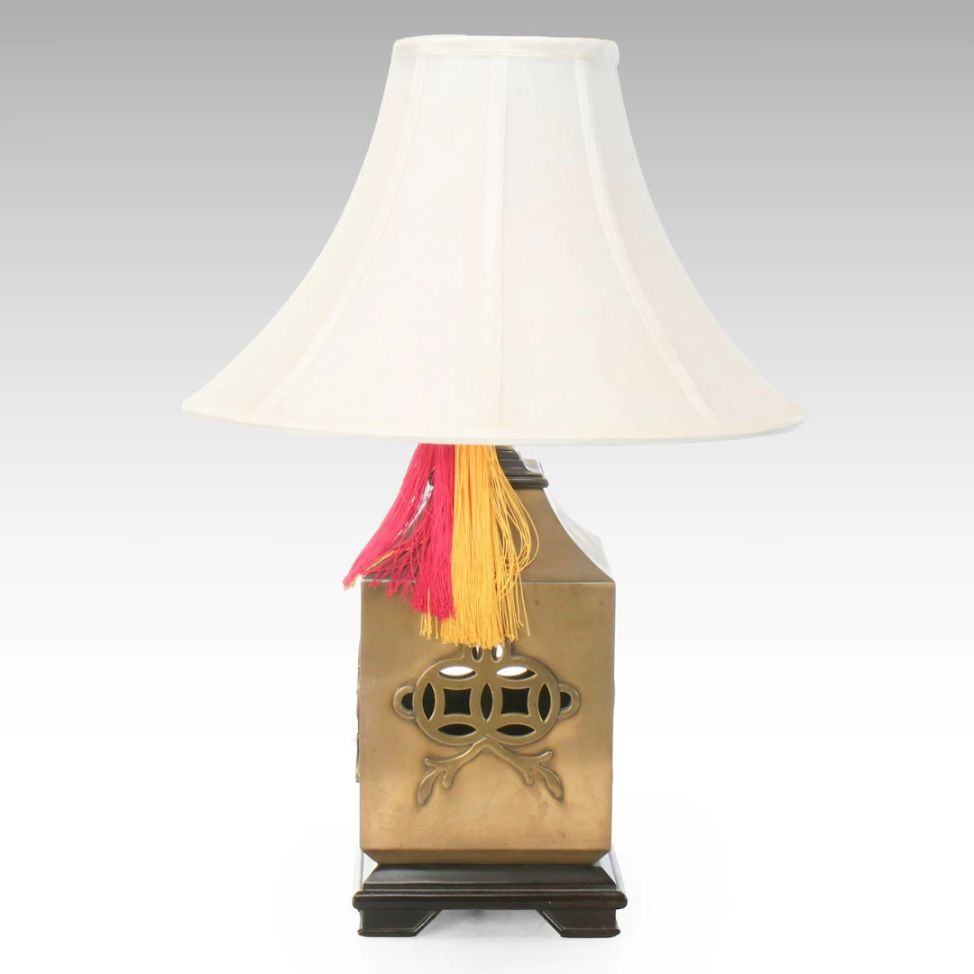 Wildwood Chinese Pierced Brass Table Lamp with Conical Shade