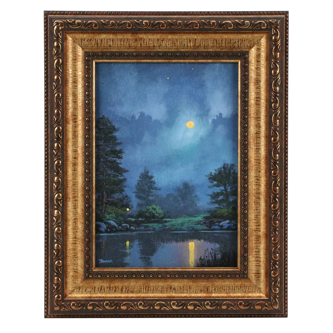 Douglas "Bumo" Johnpeer Acrylic Painting of Nocturne Lake Landscape, c. 2026