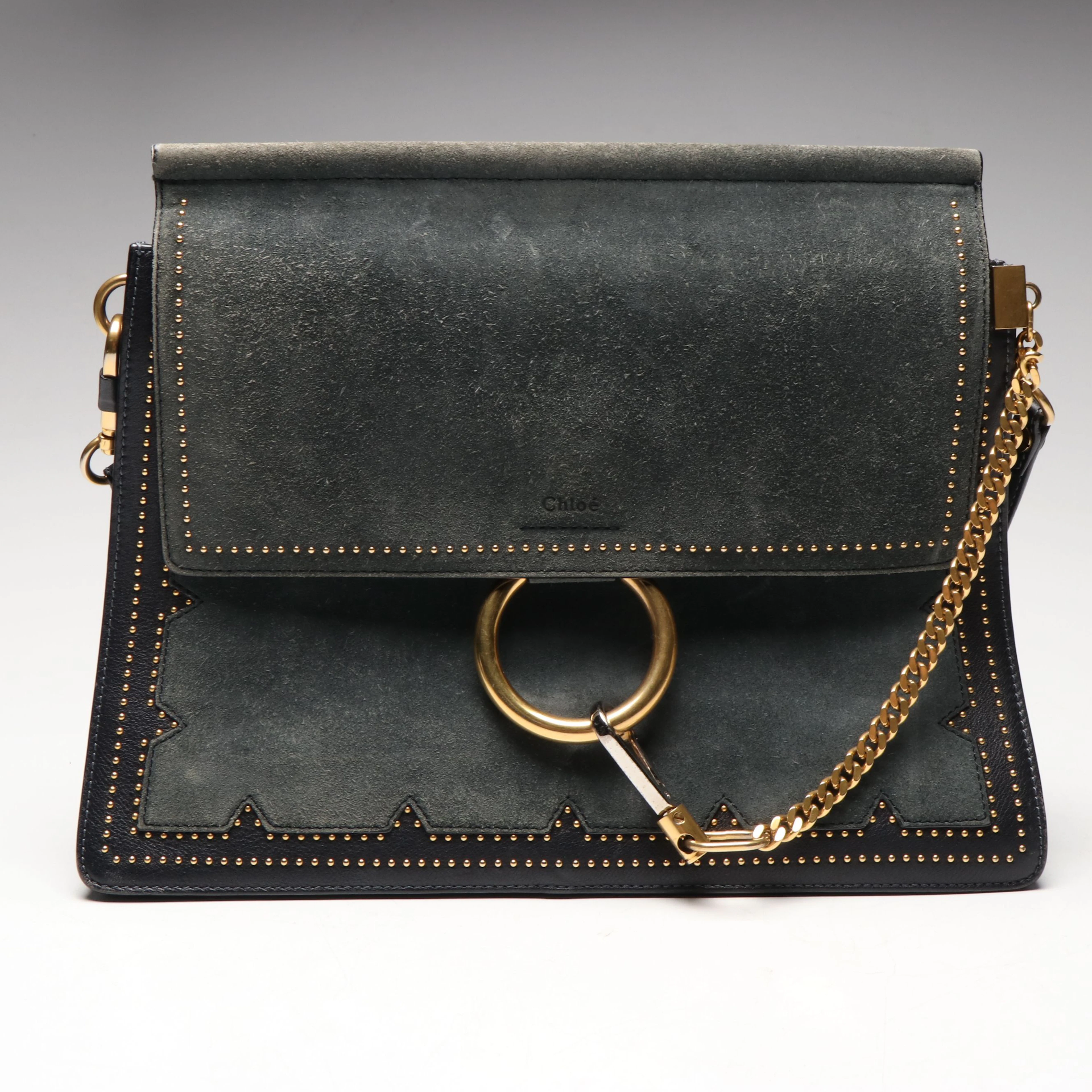 Chloe Faye Medium Shoulder Bag in Studded Leather and Suede