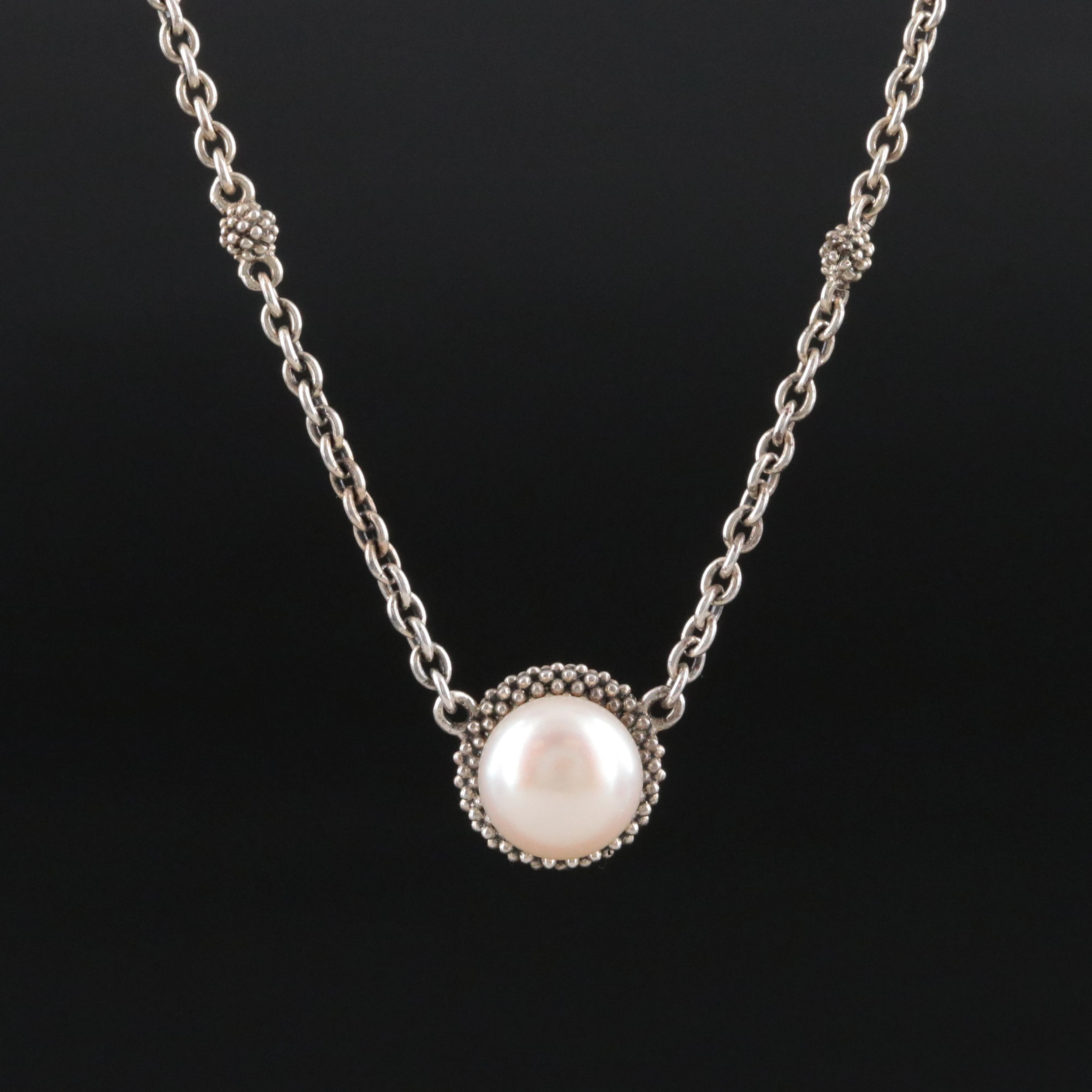 Lagos Luna Sterling Pearl Solitaire Necklace