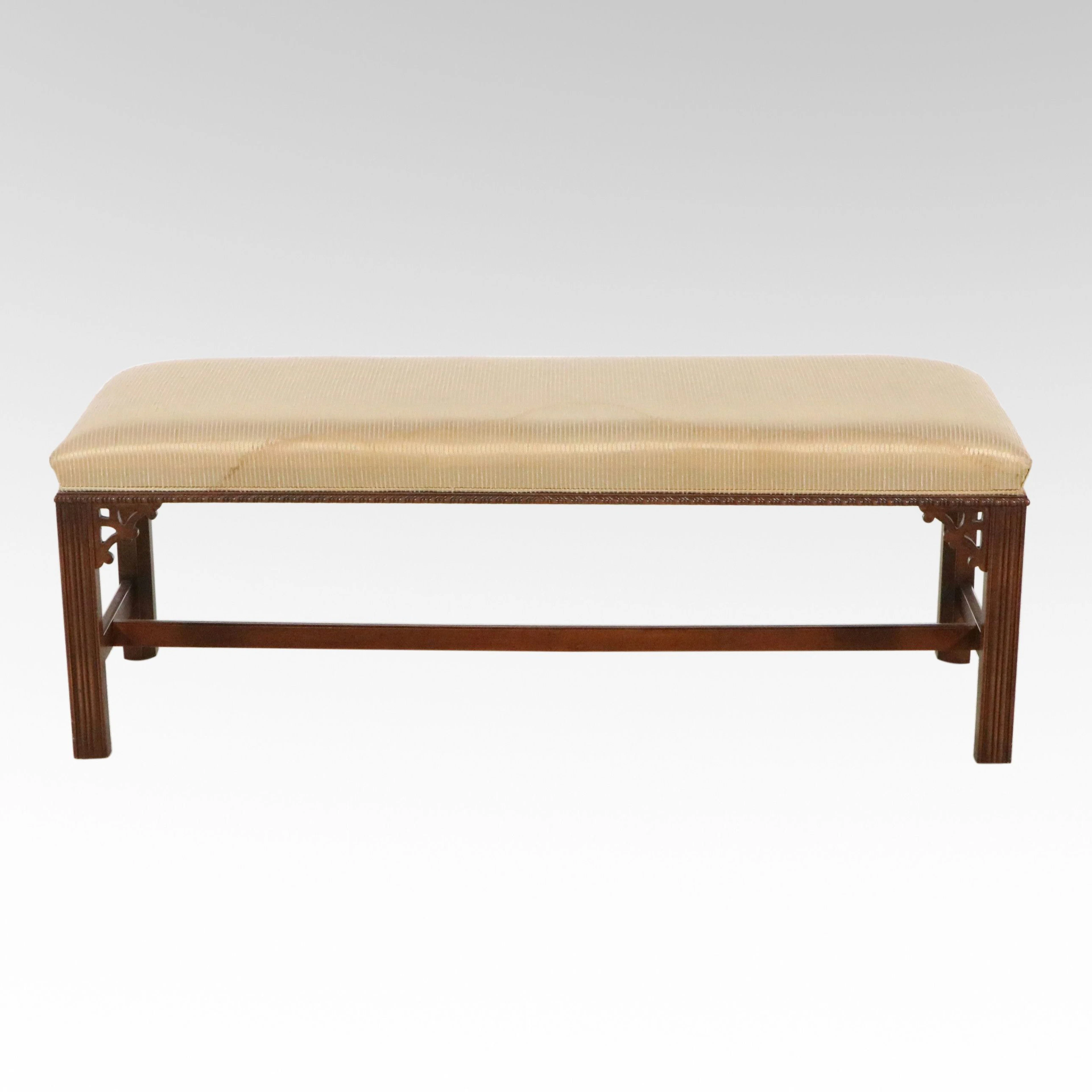 Henredon Chinese Chippendale Upholstered Bench, Late 20th Century