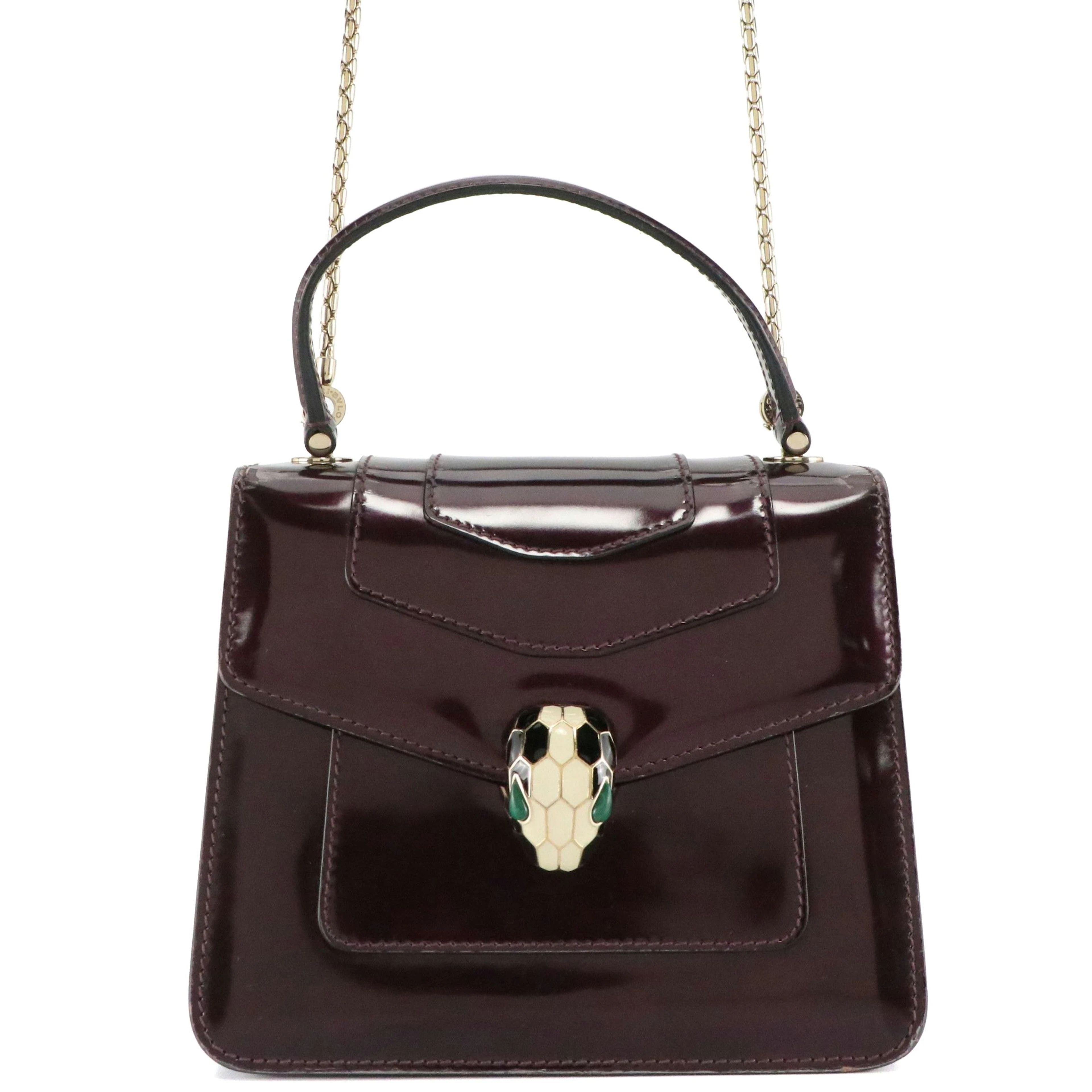 BVLGARI Serpenti Forever Patent Leather Mini Top Handle Two-Way Bag with Chain