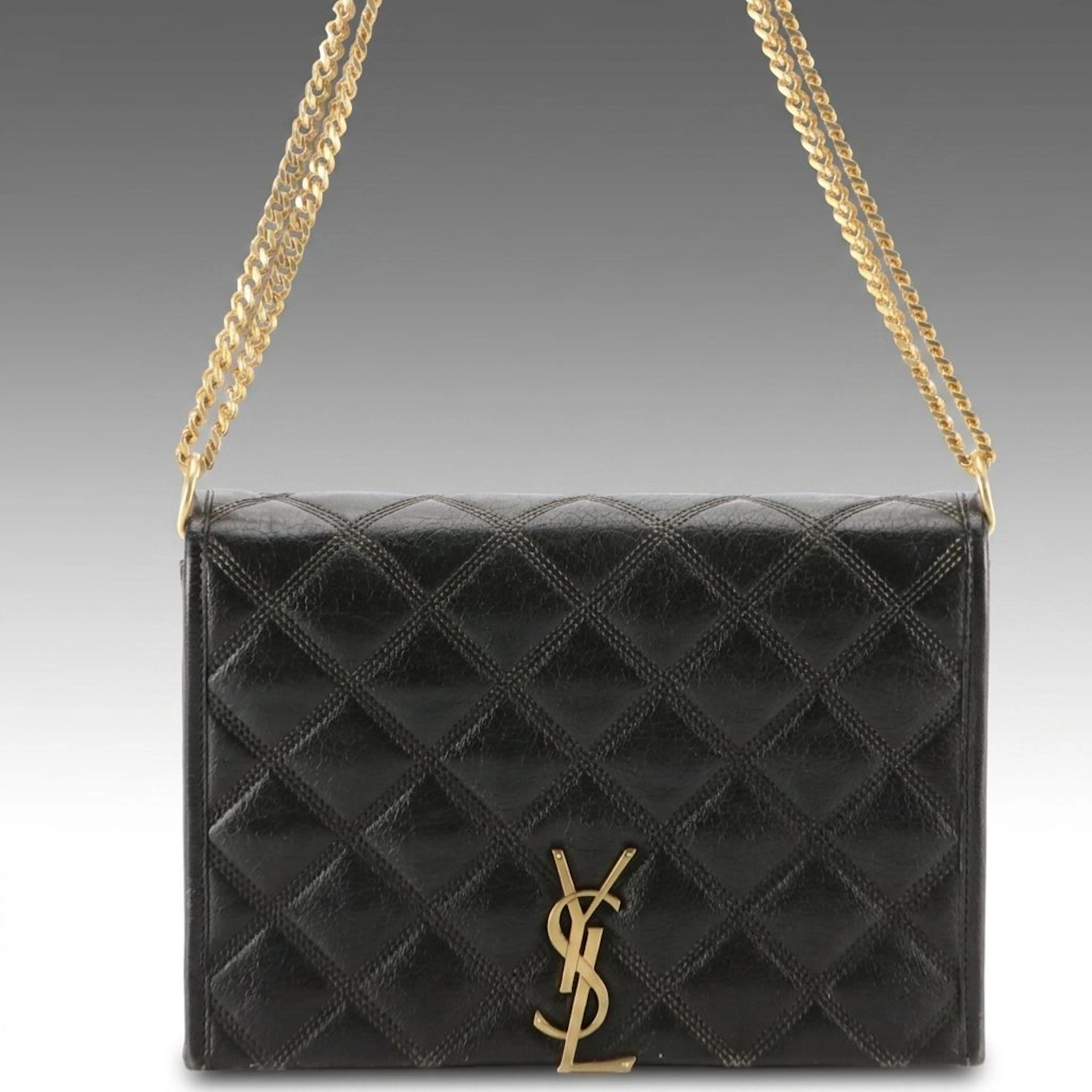 Saint Laurent YSL Quilted Lambskin Leather Becky Chain Strap Bag