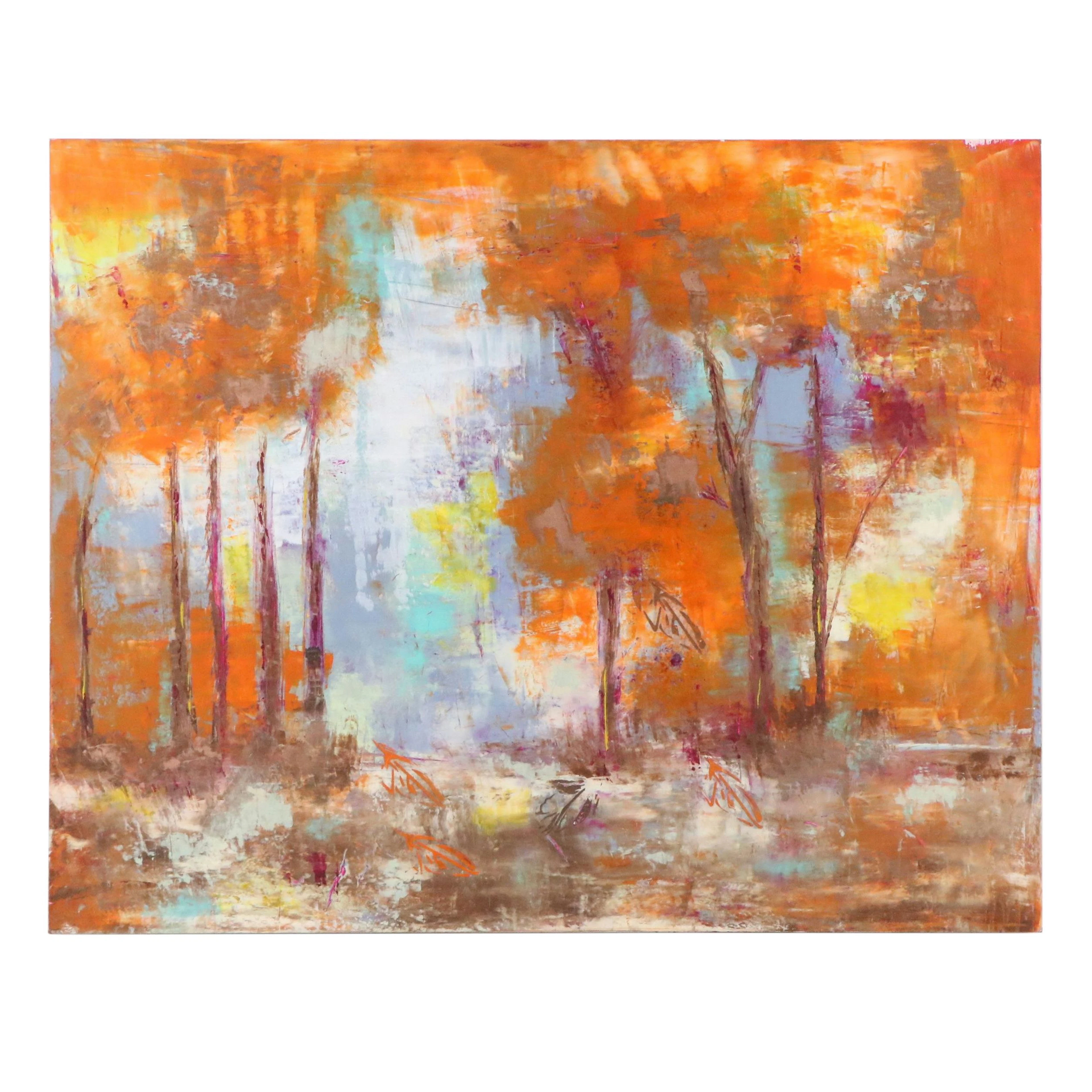 Dottie Abramowski Acrylic Painting of Autumn Trees, 2021