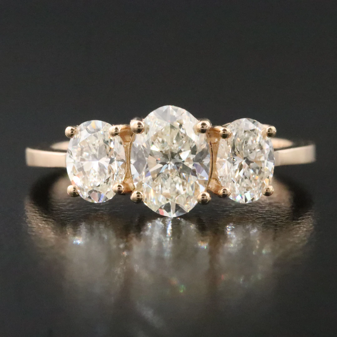 14K 1.70 CTW Diamond Three Stone Ring with GIA Report