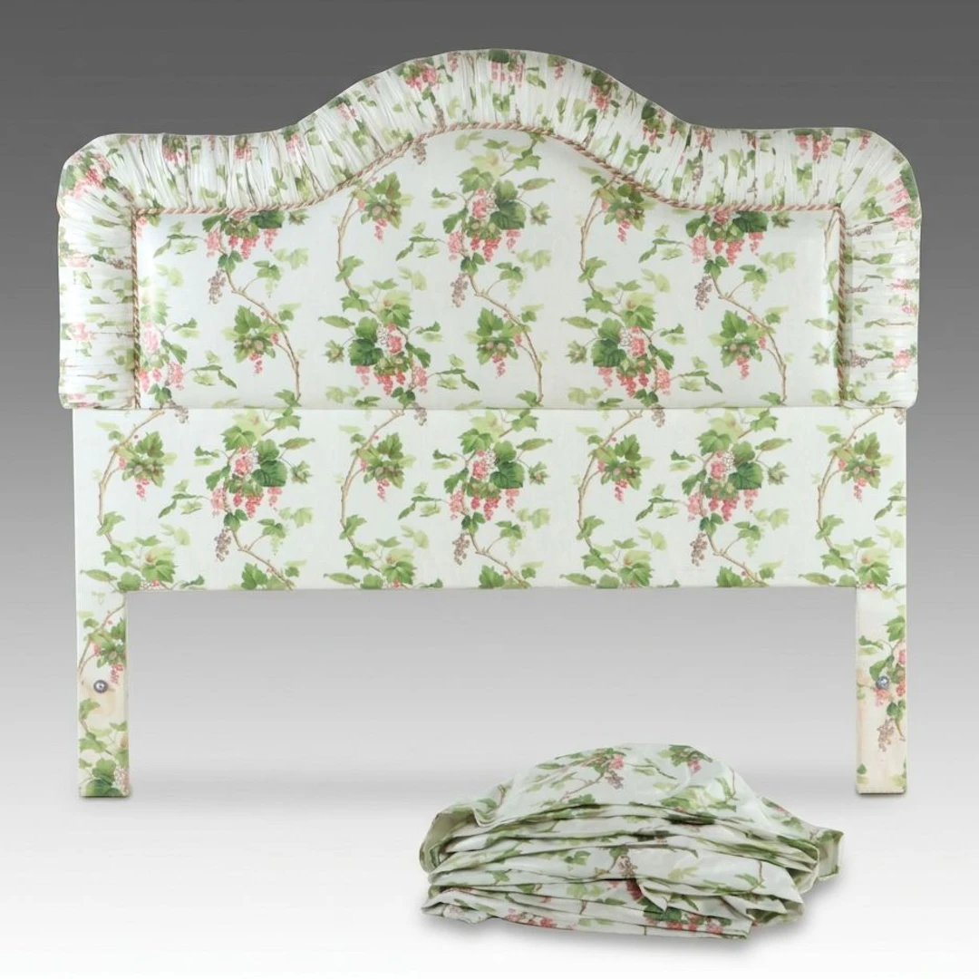 Custom Botanical Fabric Upholstered Queen Headboard