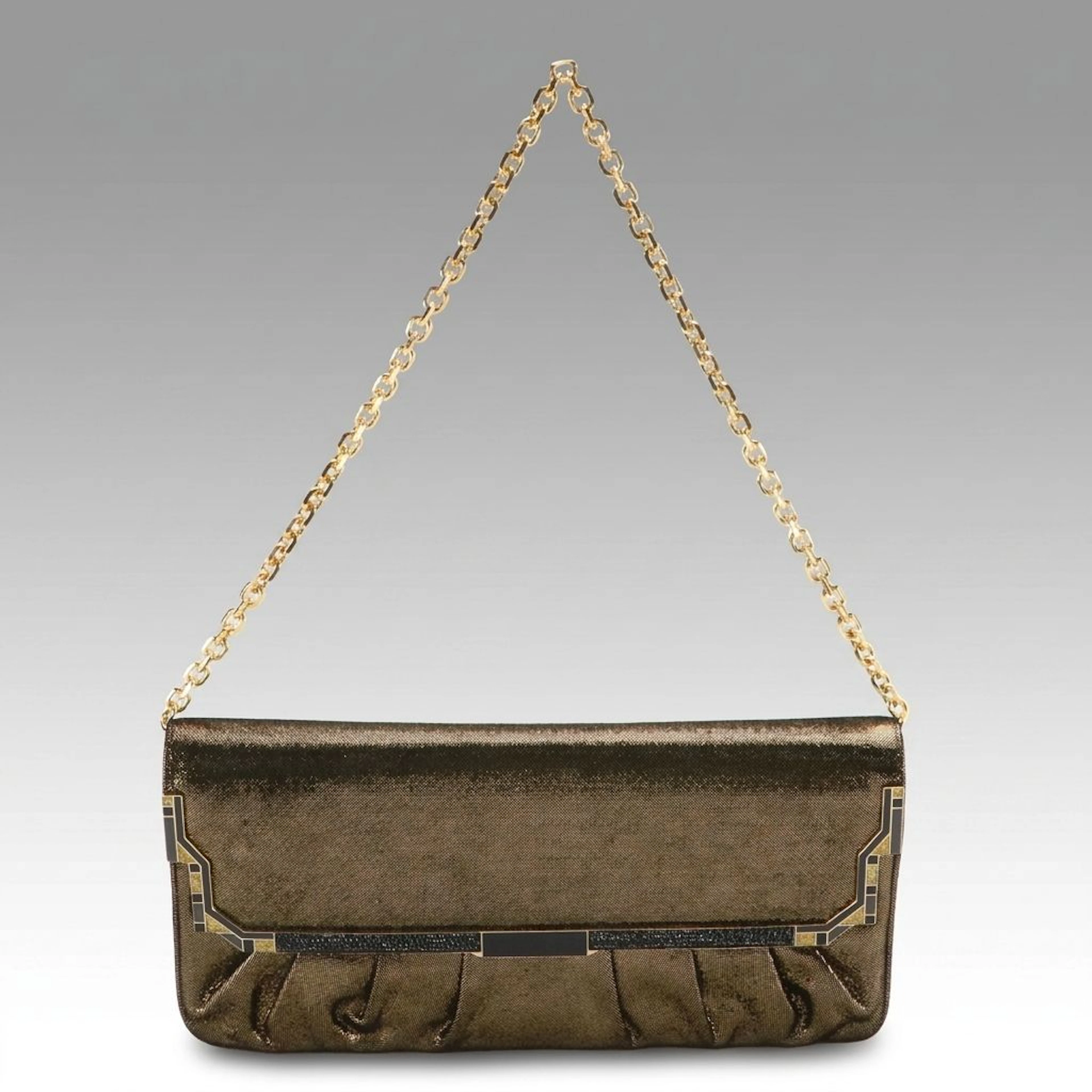 Judith Leiber Metallic Flap Clutch/Evening Bag with Detachable Chain-Link Strap
