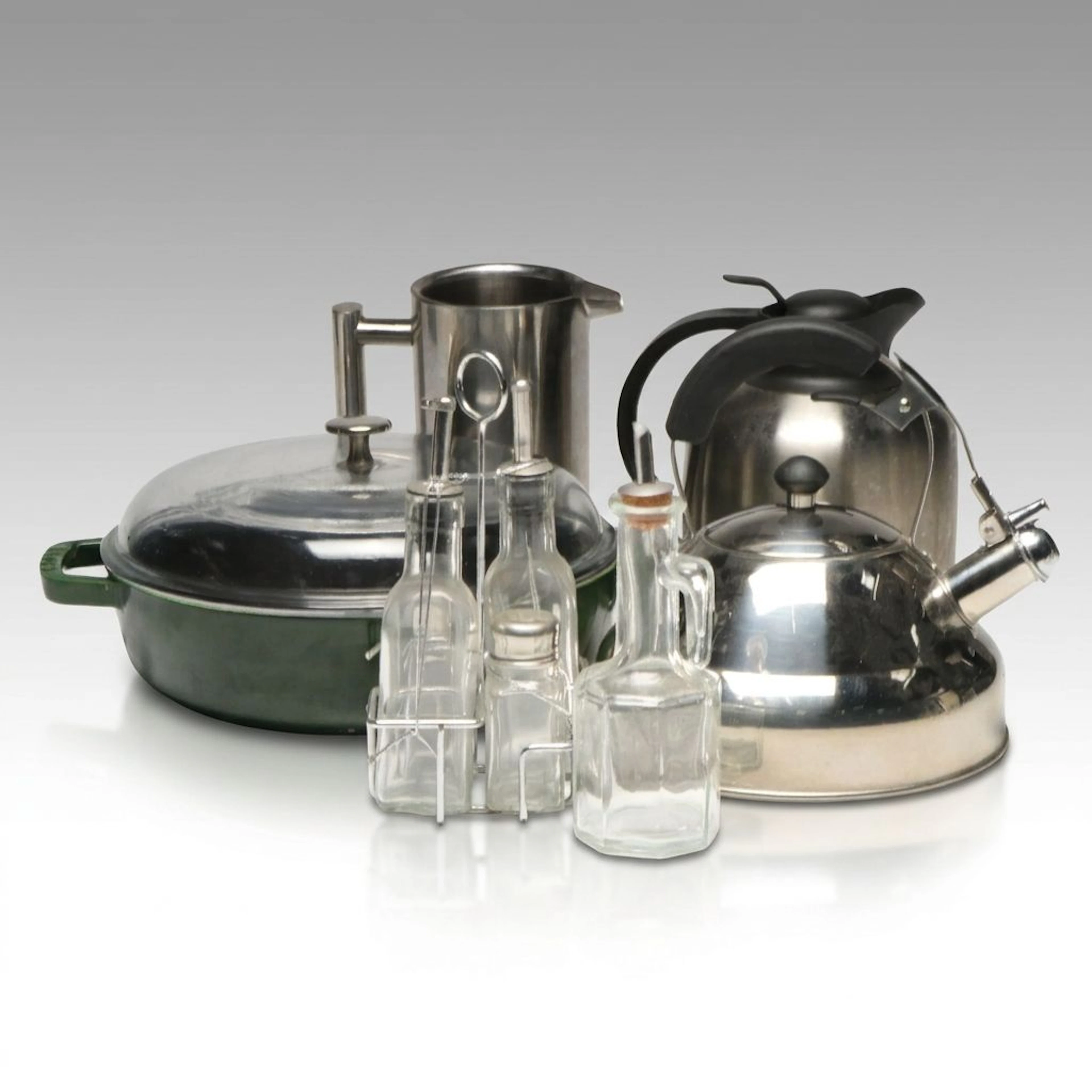 Staub Enameled Cast Iron Pan with Other Kitchenware