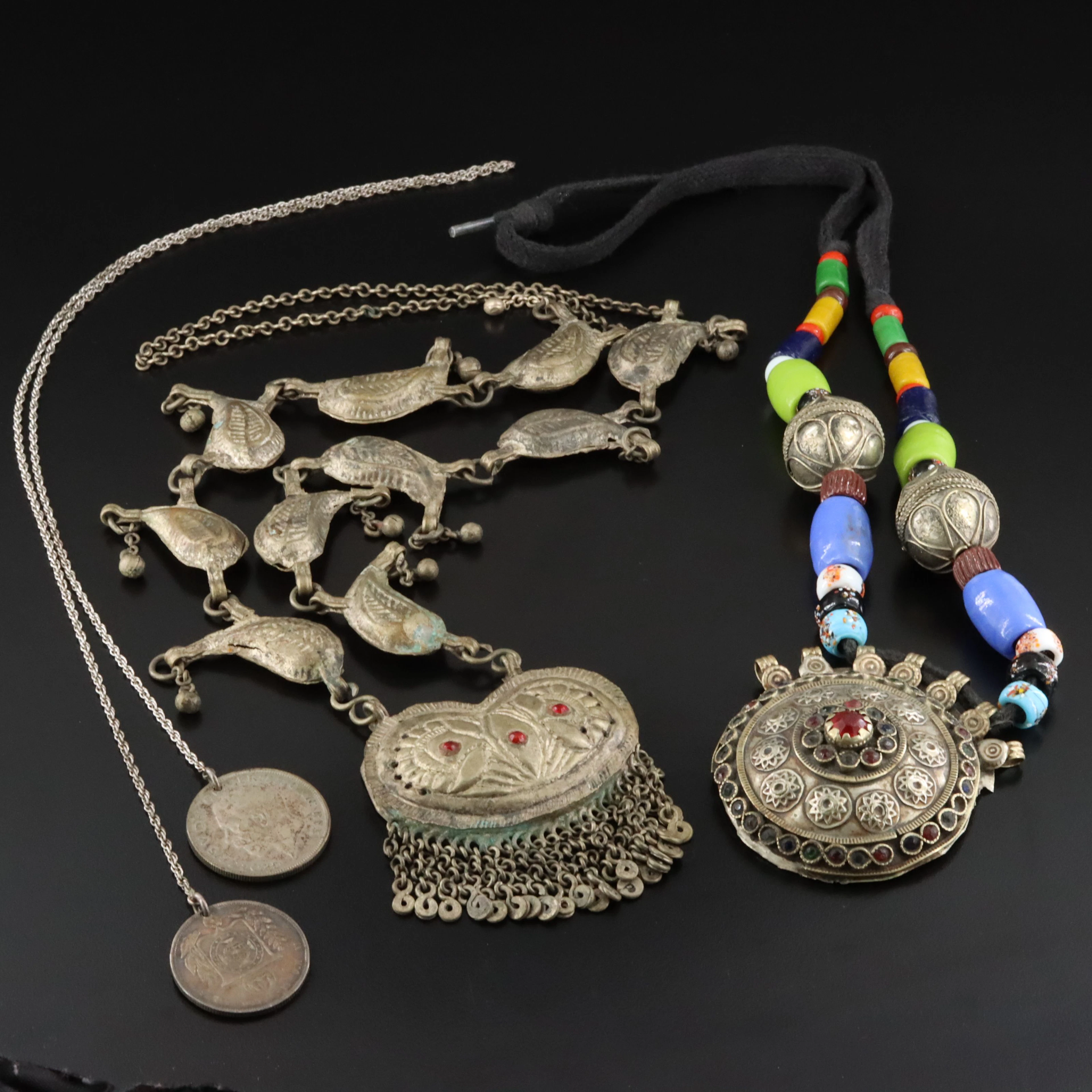 South Asian & Kuchi Tribal Spun Glass, Imitation Stone and Coin Necklaces