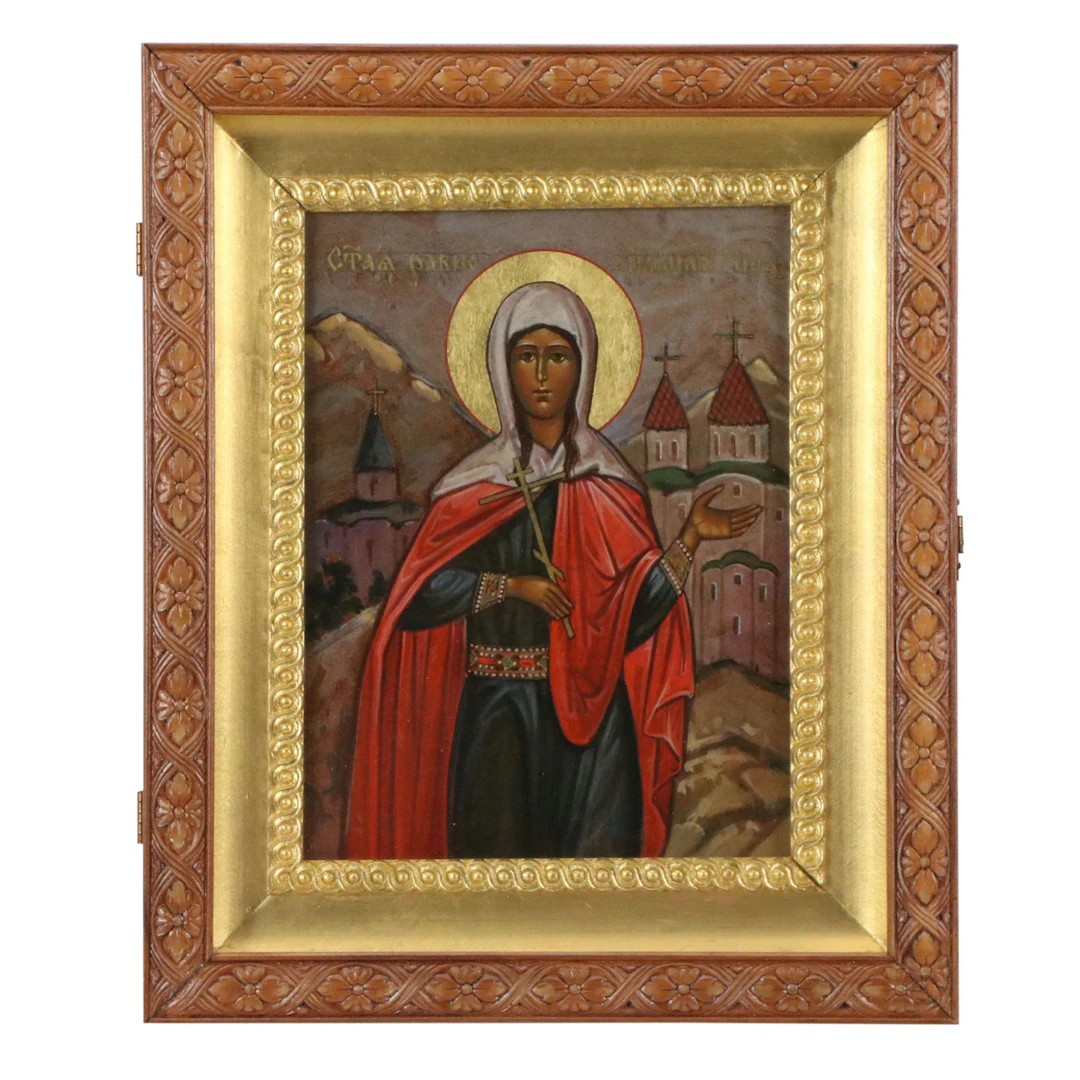 Russian Orthodox Egg Tempera Painting of Saint Nina