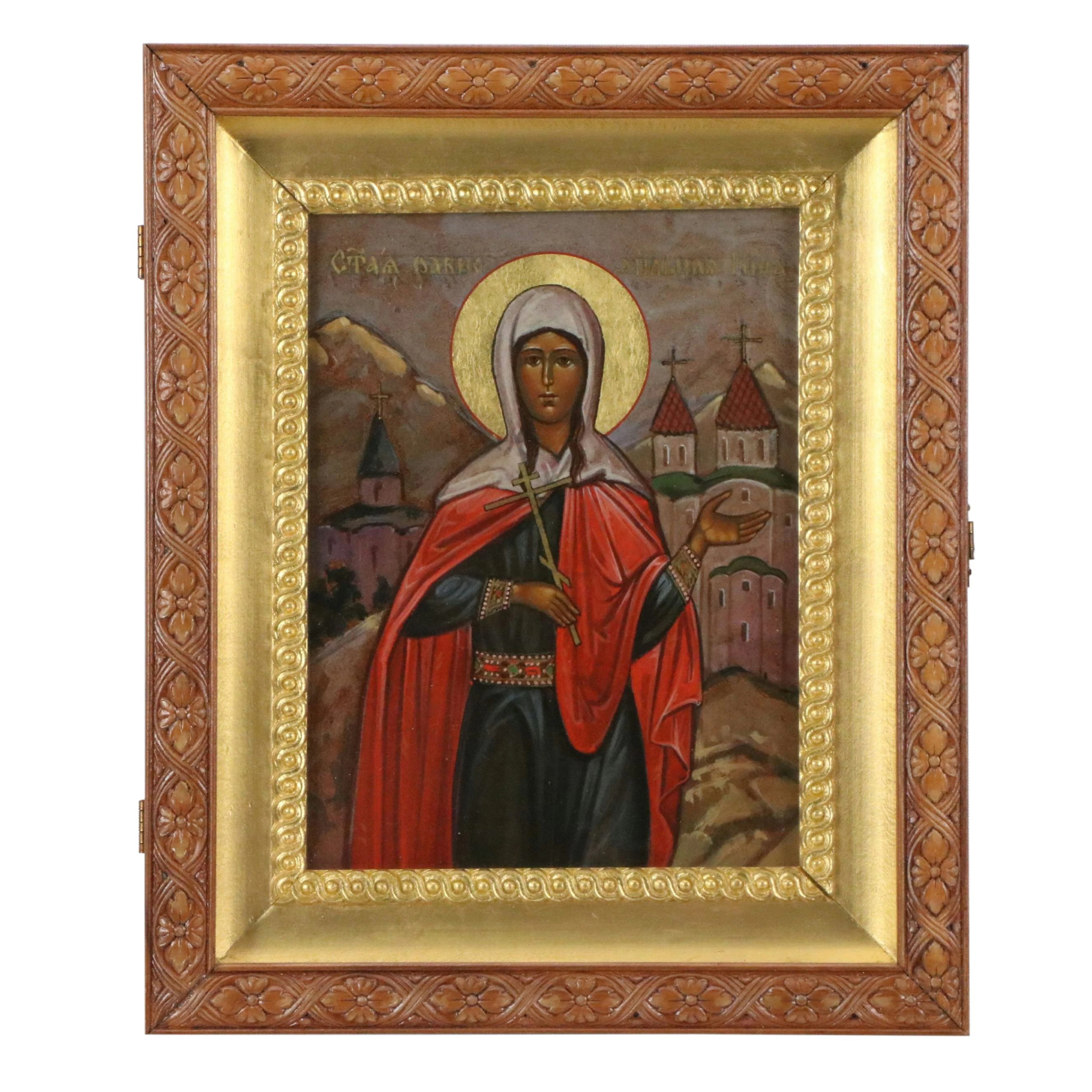 Russian Orthodox Egg Tempera Painting of Saint Nina