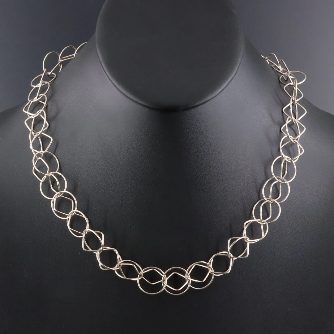 Italian Sterling Square & Circle Chain Necklace