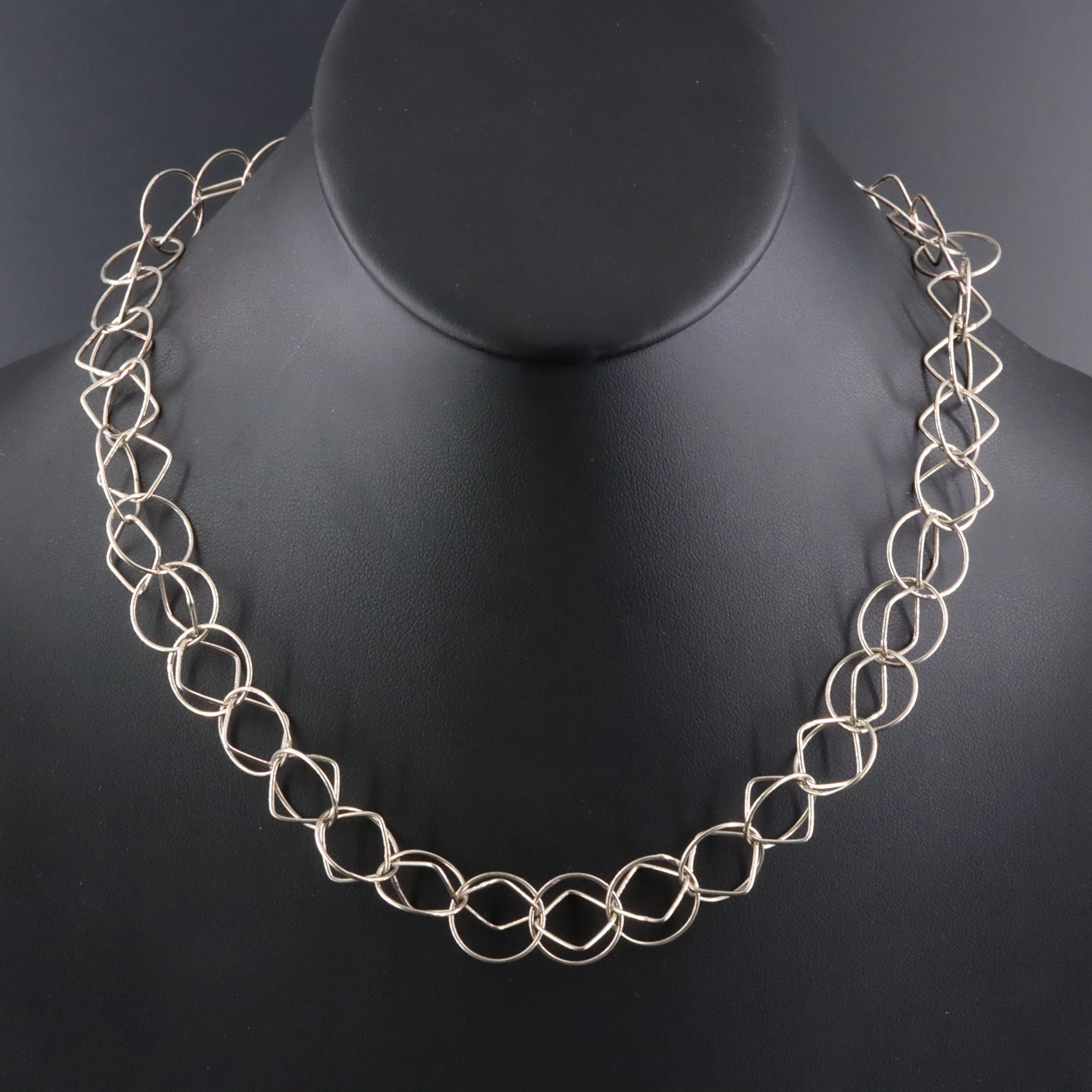 Italian Sterling Square & Circle Chain Necklace