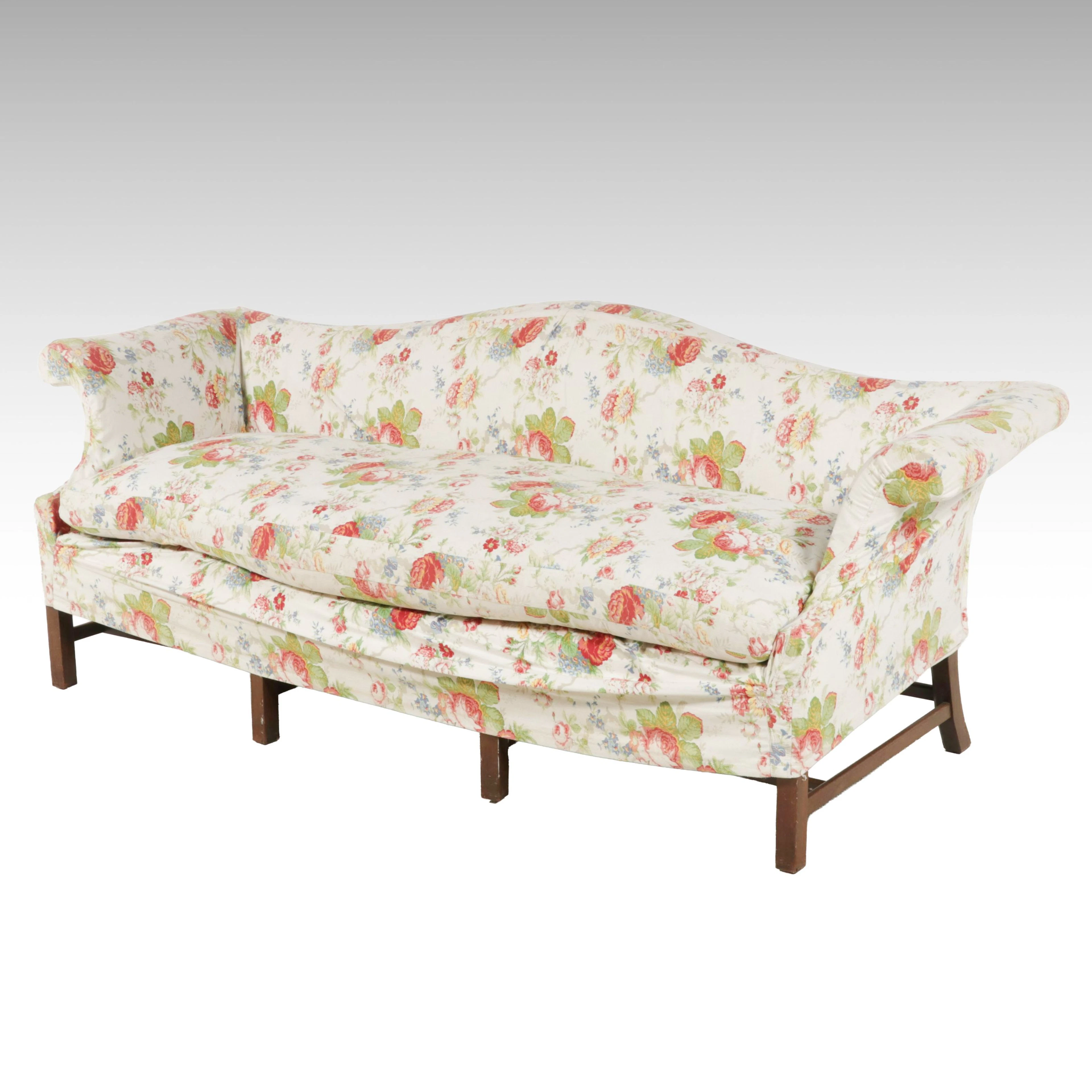 Chippendale Style Slipcovered Camelback Sofa, Late 20th Century