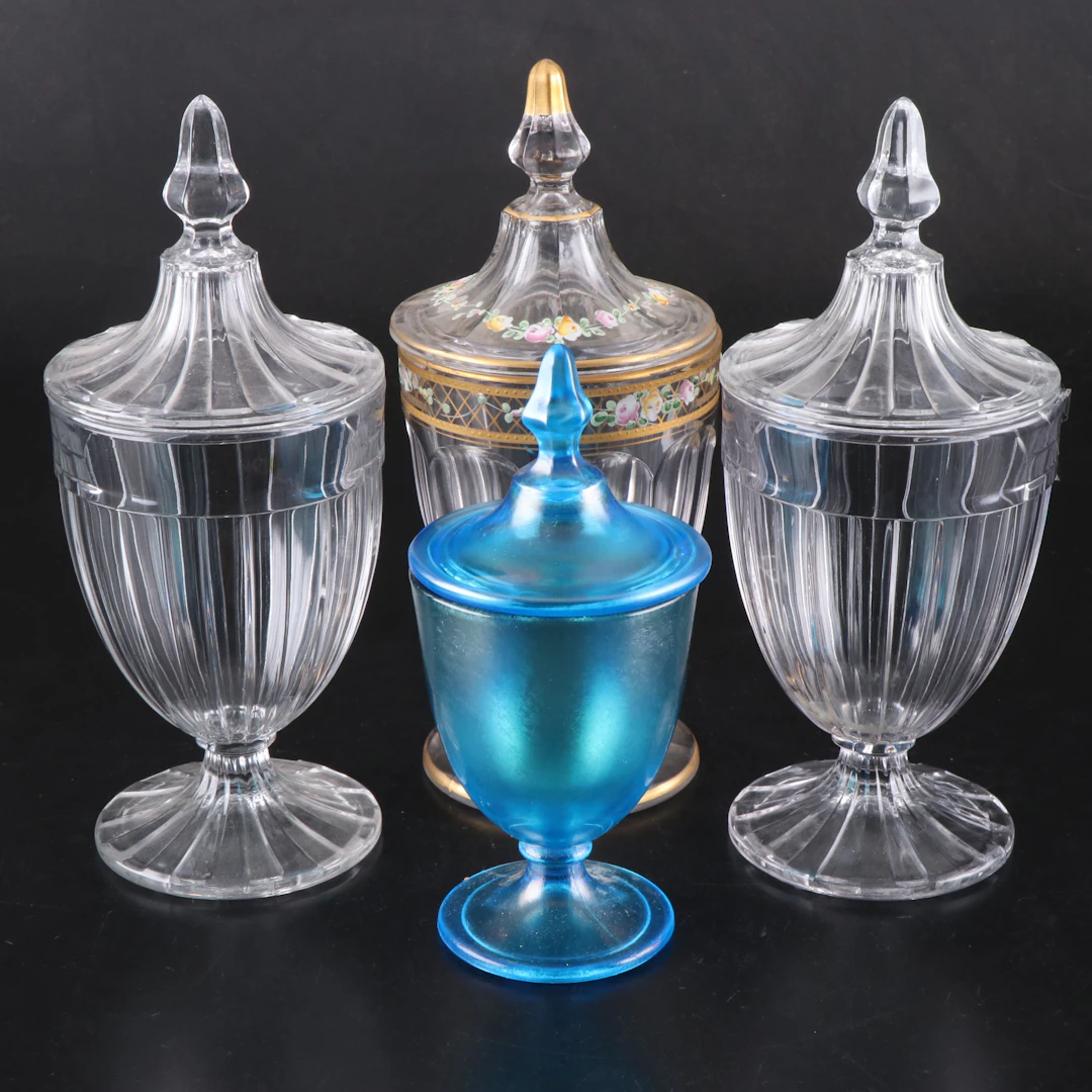 Heisey Glass Candy Jars with Other Decorative Dishes