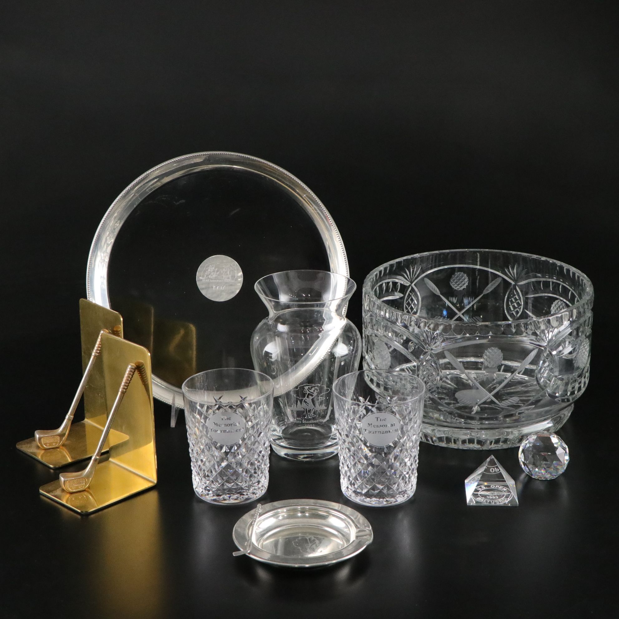 Waterford Glasses with Other Commemorative Golf Decor, Late 20th/ 21st Century
