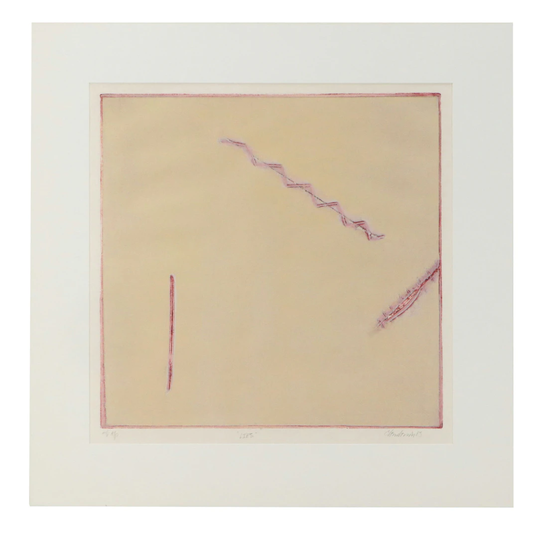 Abstract Embossed Mixed Media Print "Lies," 1985
