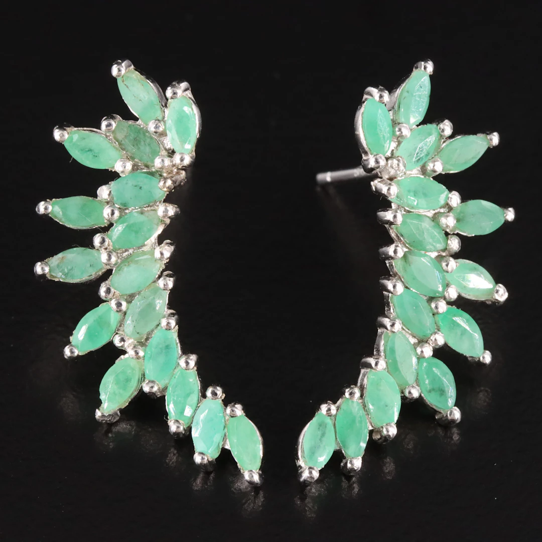 Sterling Emerald Ear Climbers