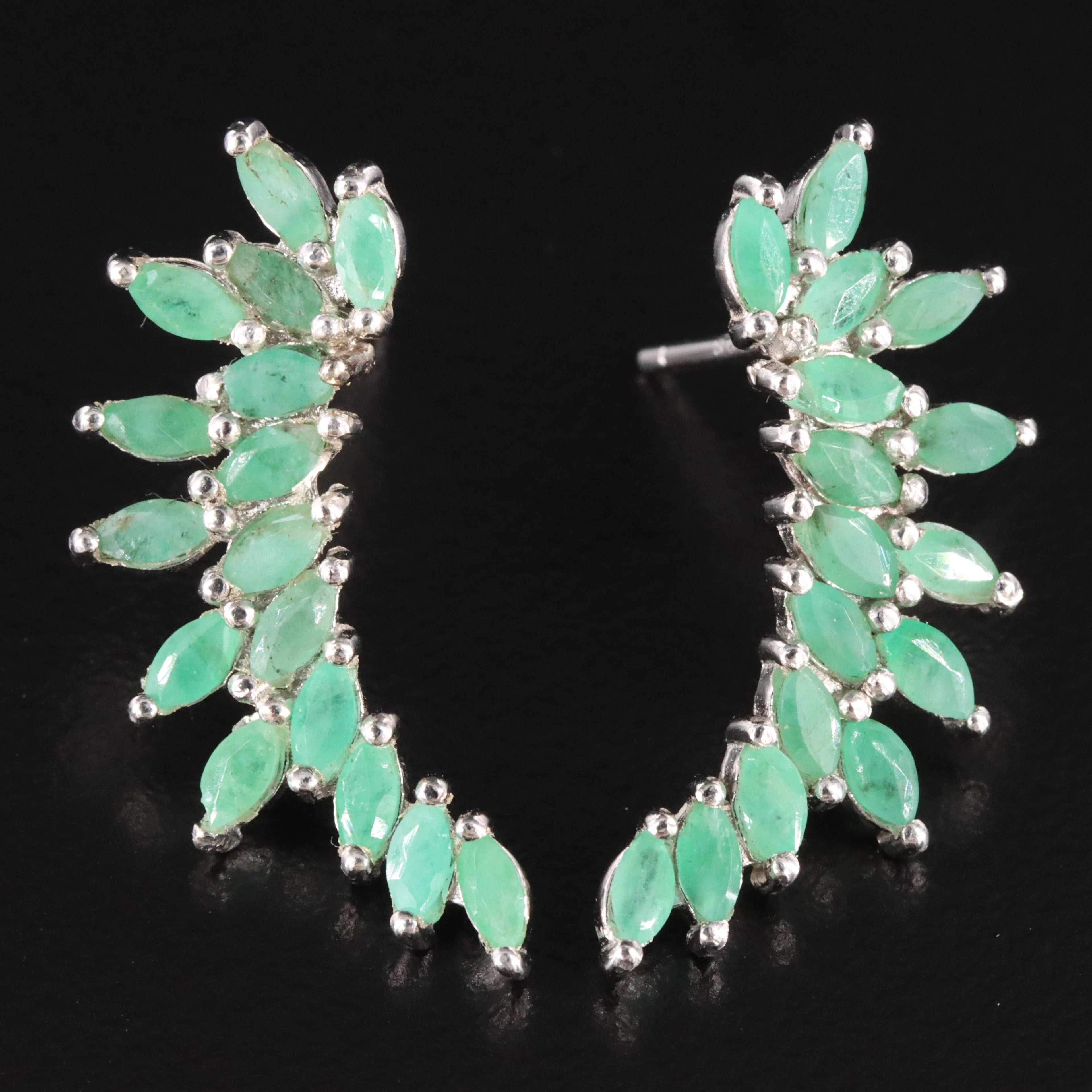 Sterling Emerald Ear Climbers