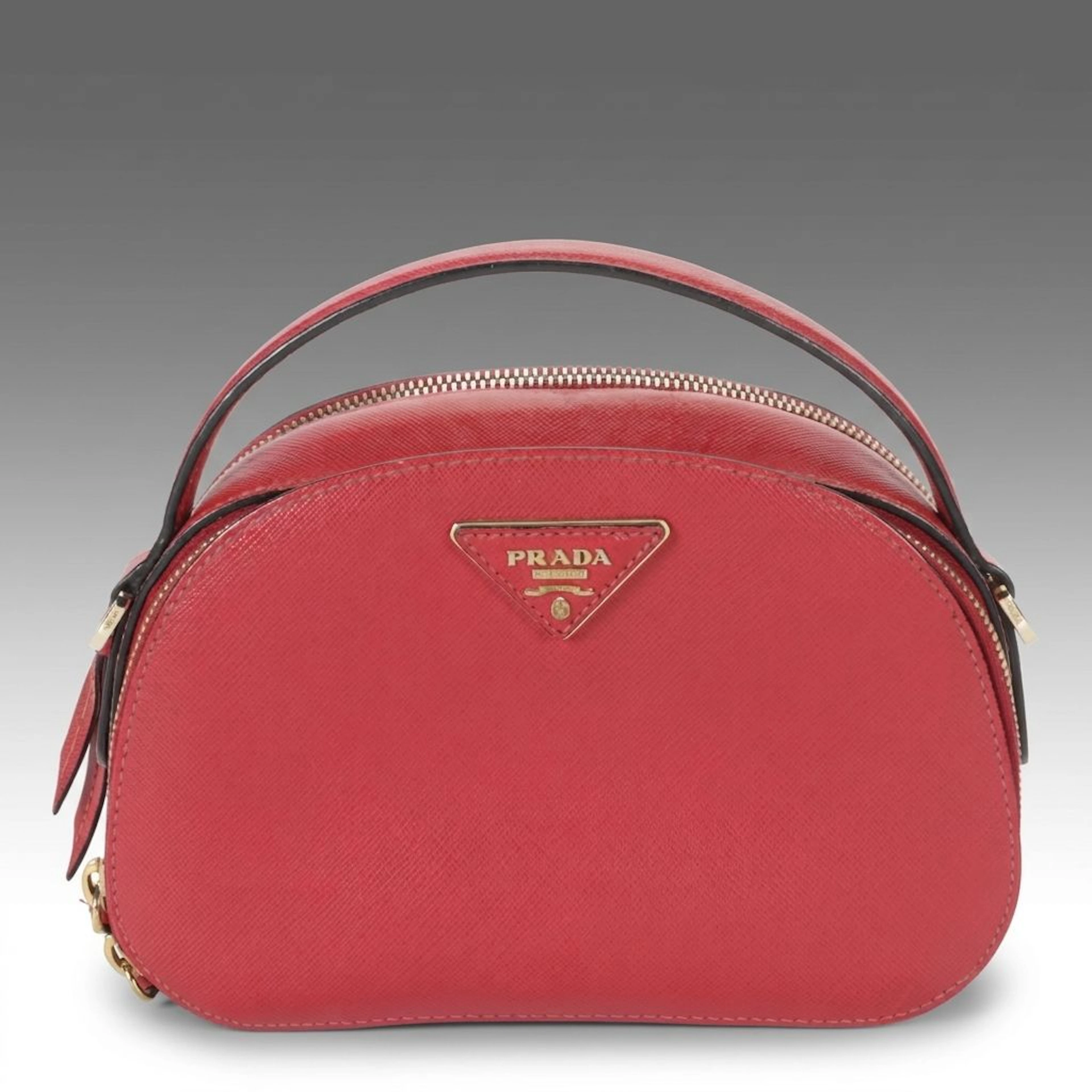 Prada Odette Top Handle Bag in Red Saffiano Leather