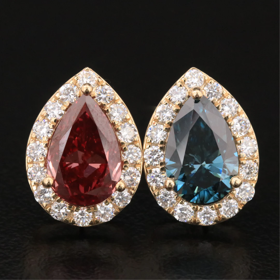 14K 4.61 CTW Lab Grown Diamond Earrings with Fancy Blue and Fancy Pink