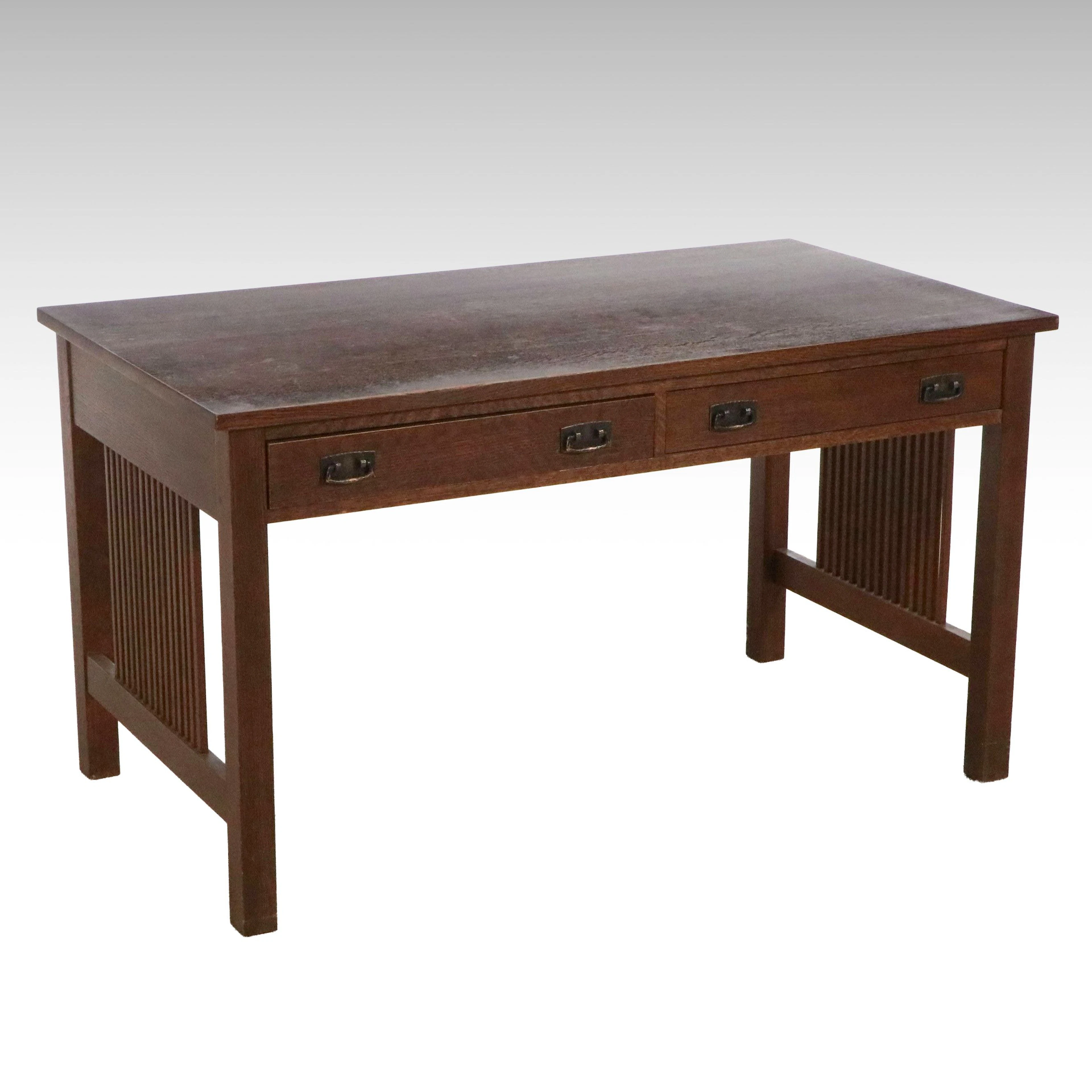Stickley Mission Oak Two-Drawer Desk, Late 20th Century