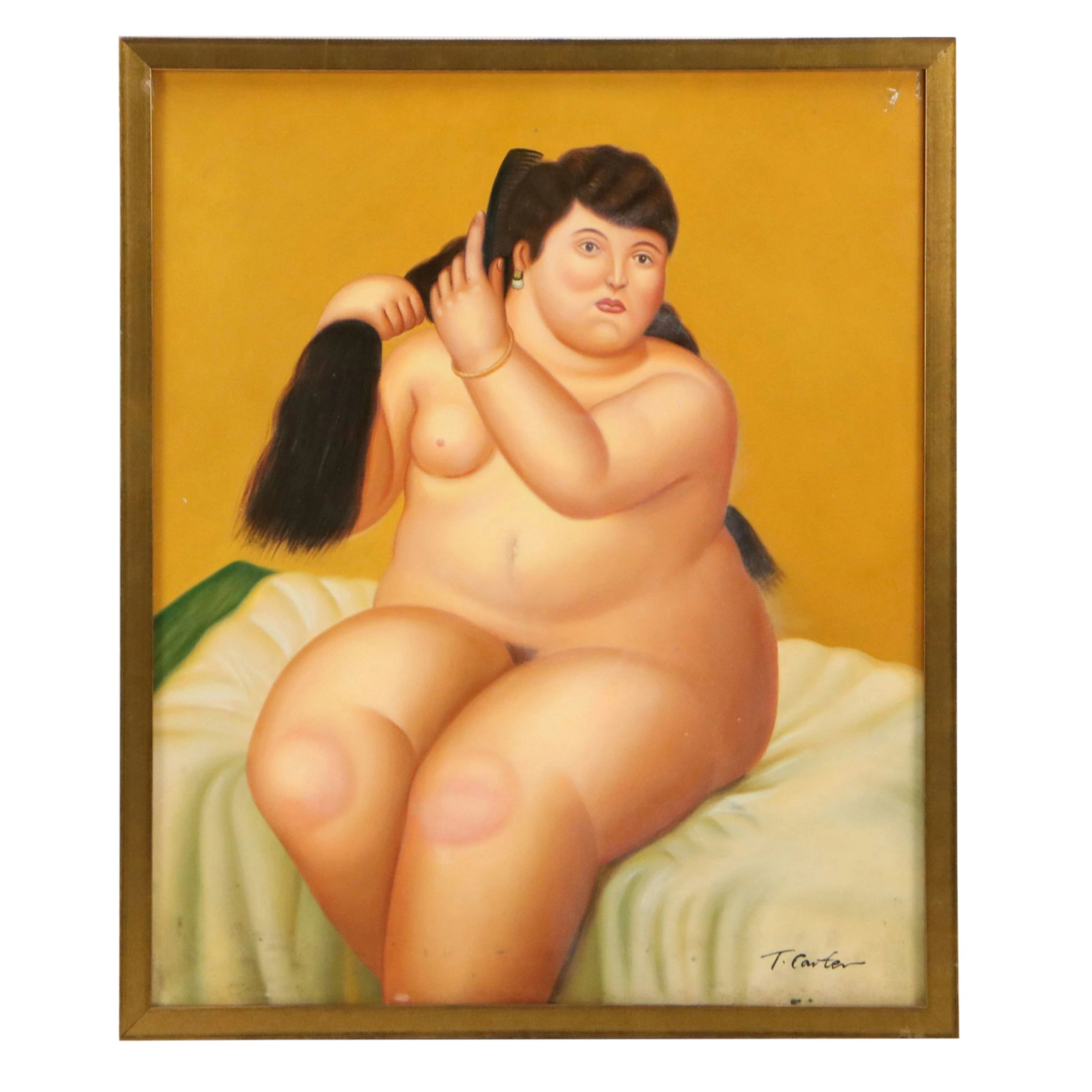 Oil Painting After Fernando Botero "Mujer Sentada en la Cama"