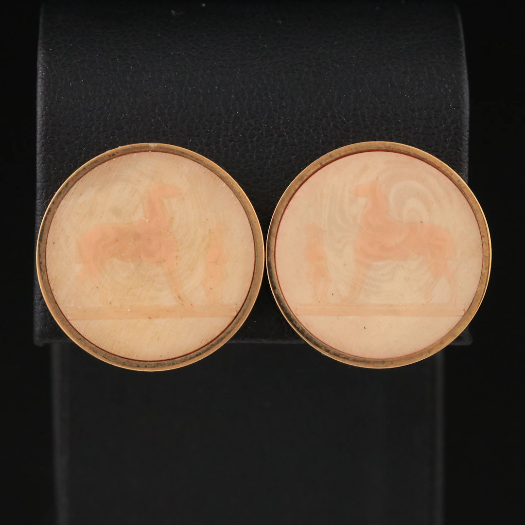 Hermès Corozo Horse and Rider Clip Earrings