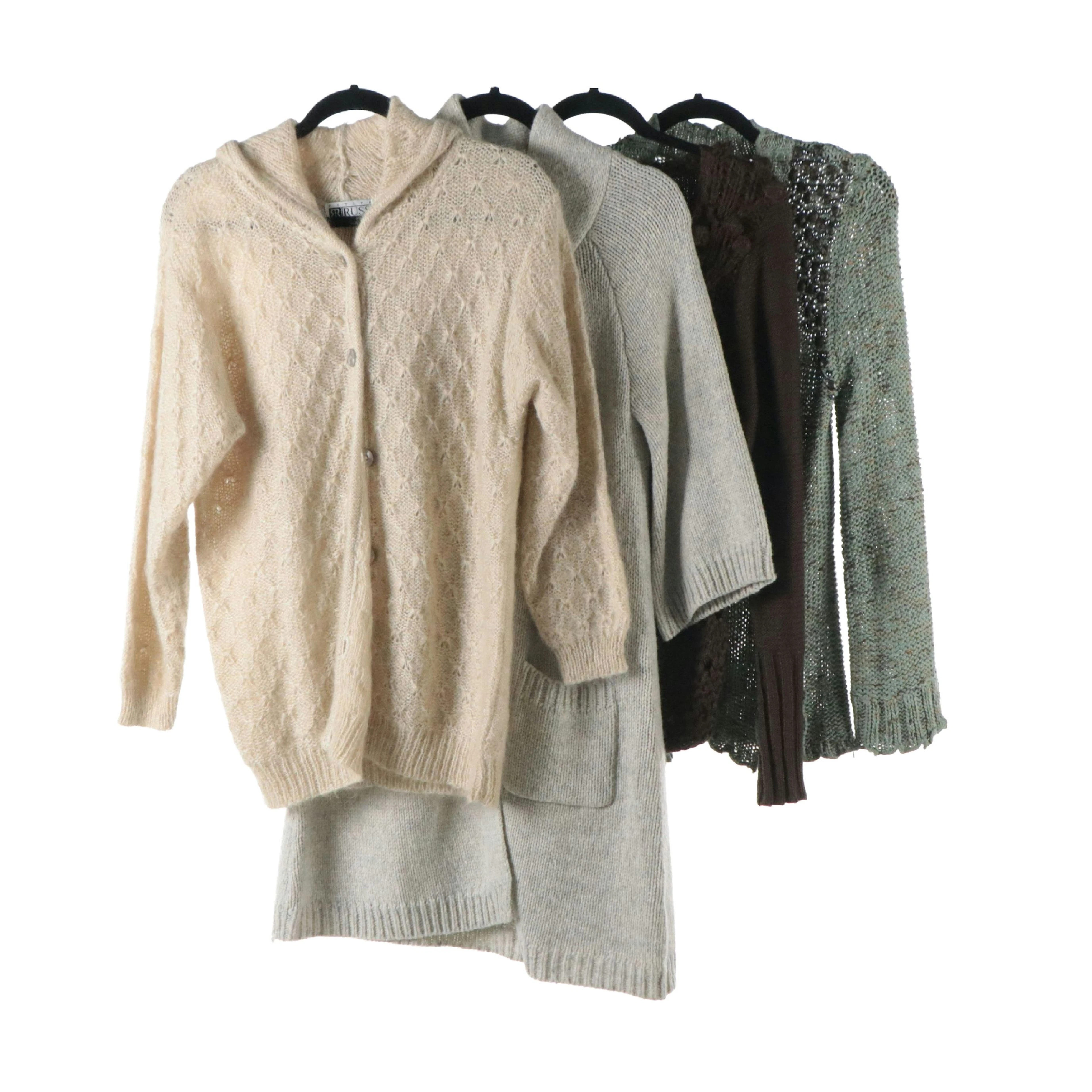 Russ Mohair Blend Hooded Cardigan with Shushu Open-Front & Other Cardigans