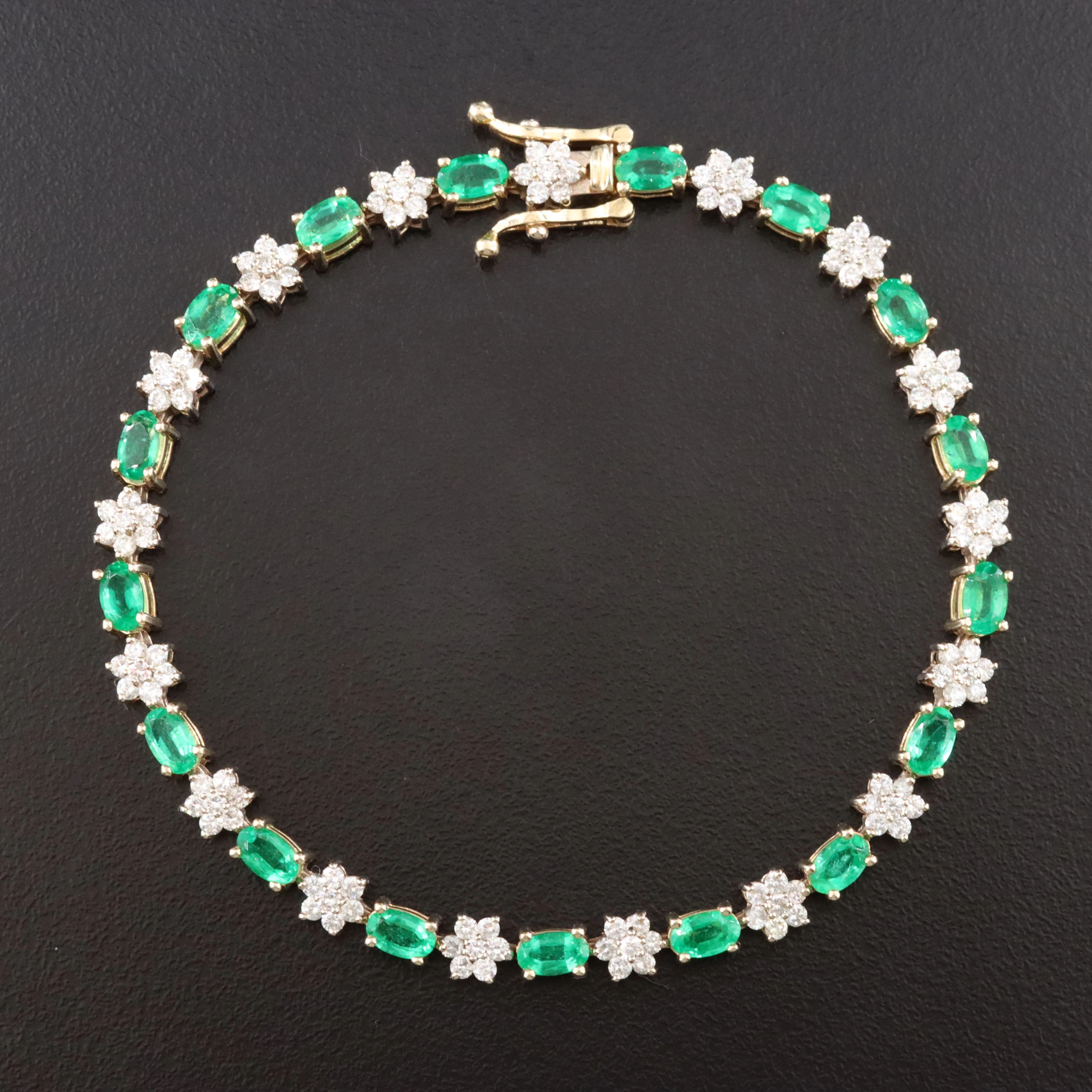 14K Emerald and Diamond Floral Bracelet